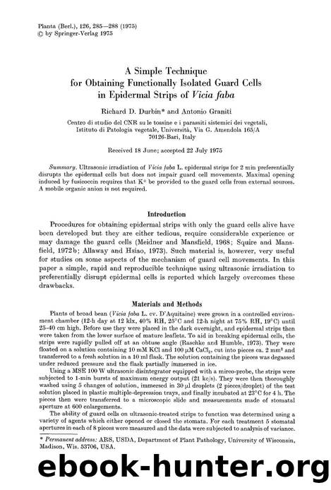 A simple technique for obtaining functionally isolated guard cells in epidermal strips of <Emphasis Type="Italic">Vicia faba<Emphasis> by Unknown