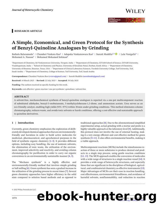 A simple, economical, and green protocol for the synthesis of benzylâquinoline analogues by grinding by Unknown
