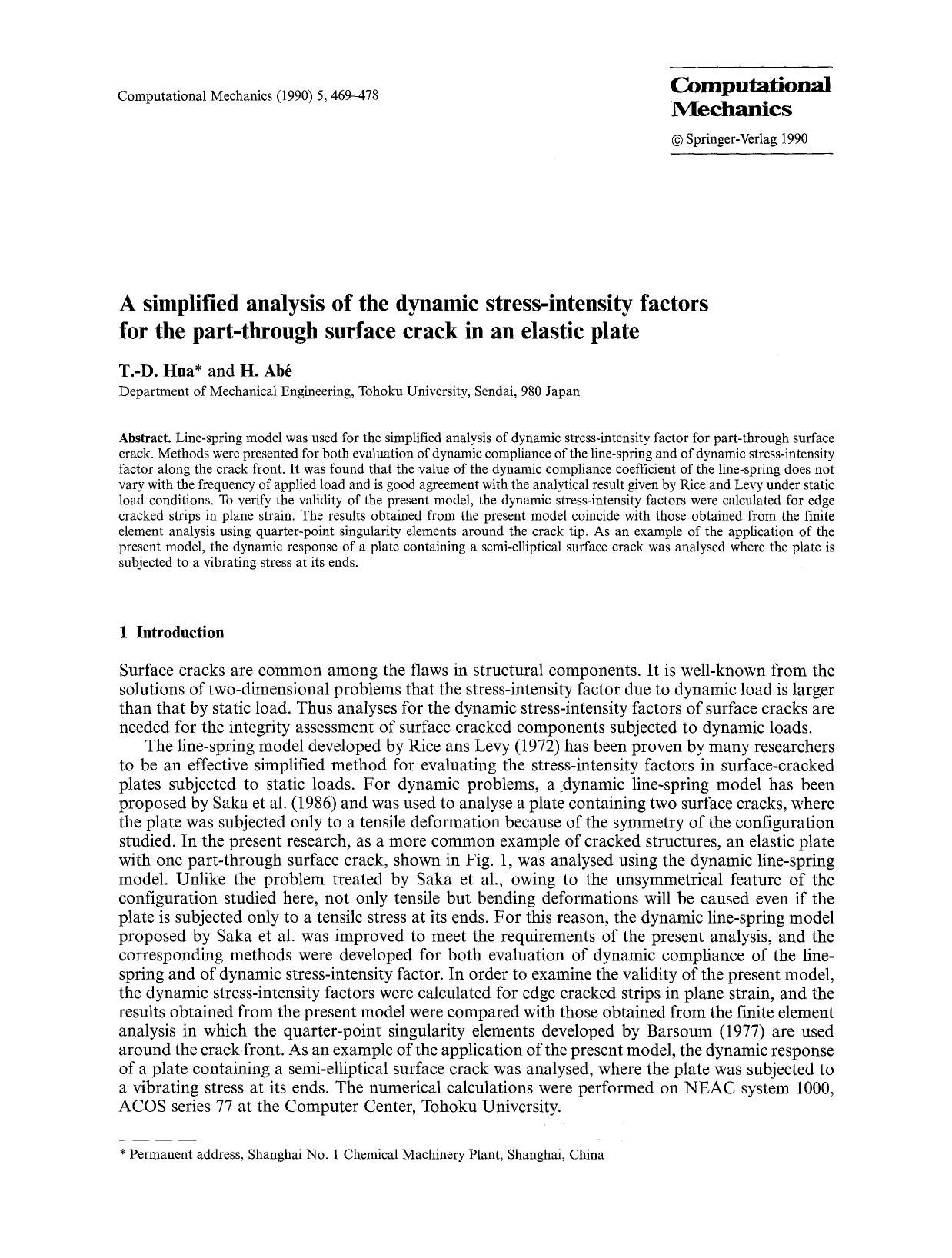 A simplified analysis of the dynamic stress-intensity factors for the part-through surface crack in an elastic plate by Unknown