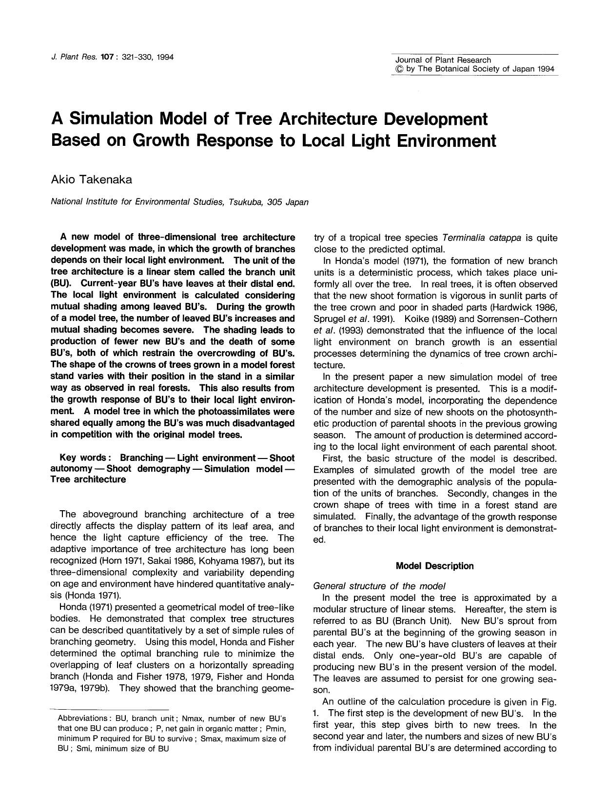 A simulation model of tree architecture development based on growth response to local light environment by Unknown