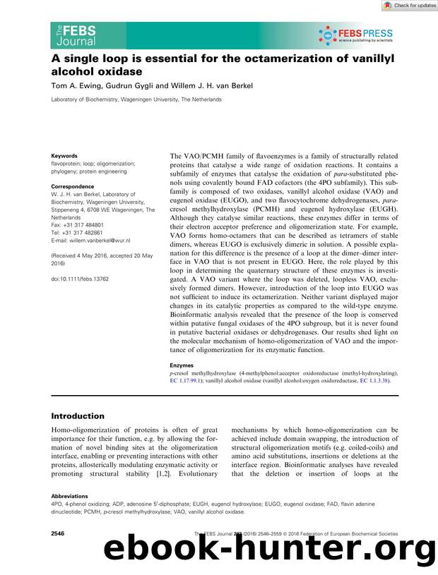 A single loop is essential for the octamerization of vanillyl alcohol oxidase by Unknown