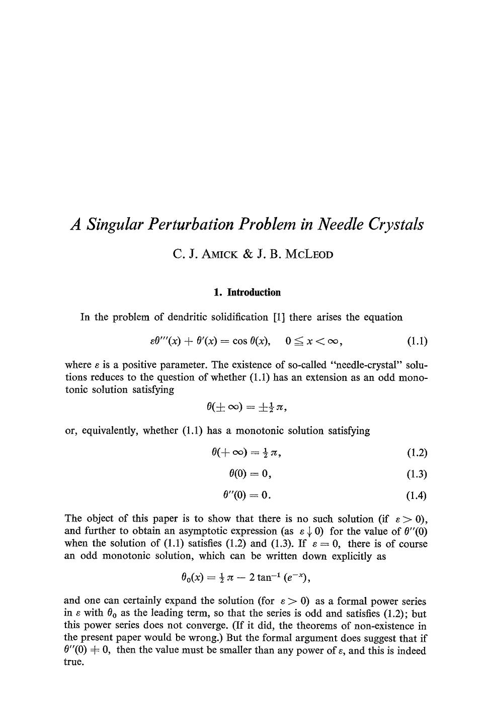 A singular perturbation problem in needle crystals by Unknown