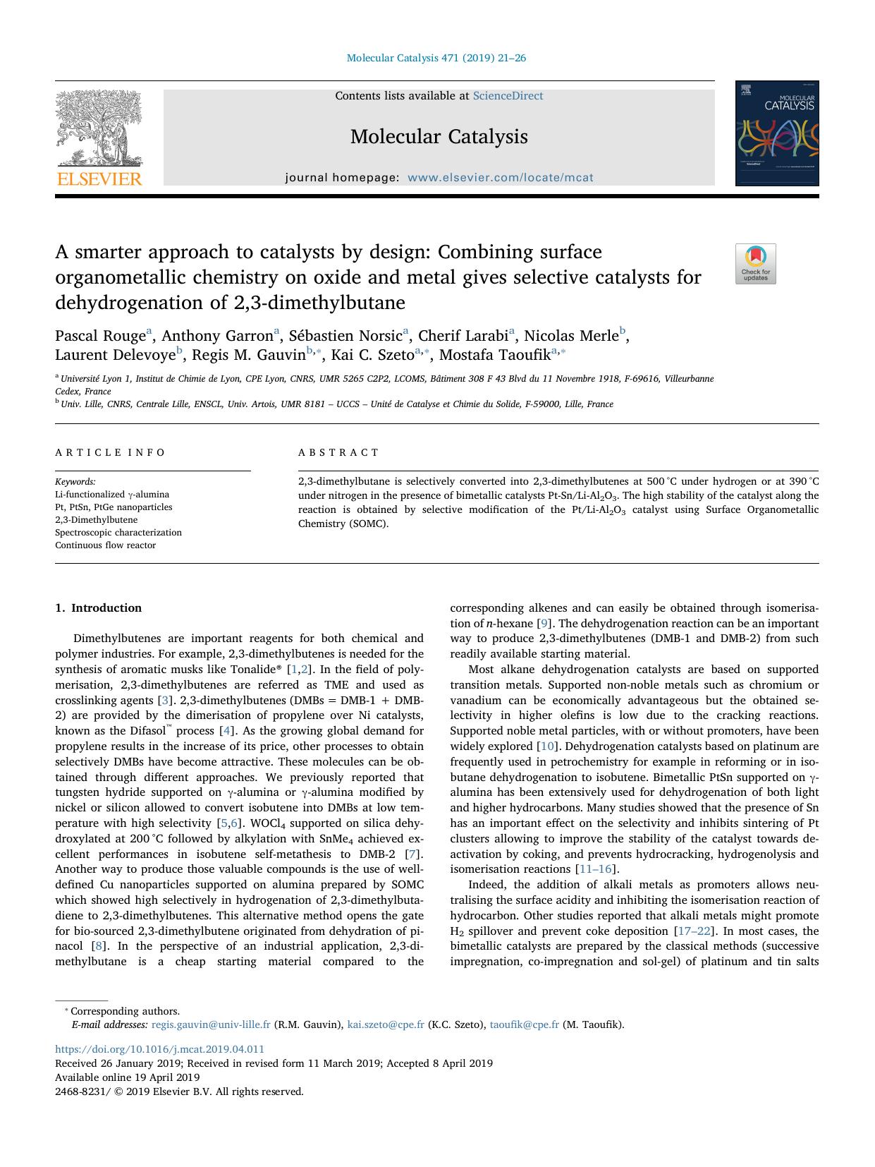A smarter approach to catalysts by design_ Combining surface organometallic chemistry on oxide and metal gives selective catalysts for dehydrogenation of 2,3-dimethylbutane by Pascal Rouge
