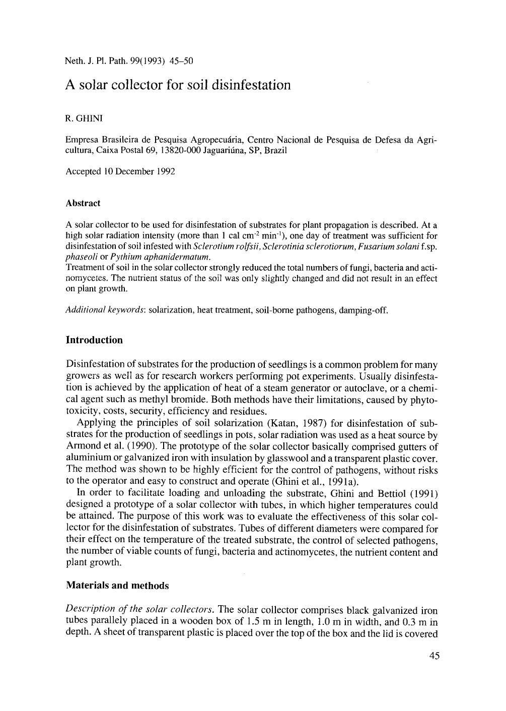 A solar collector for soil disinfestation by Unknown