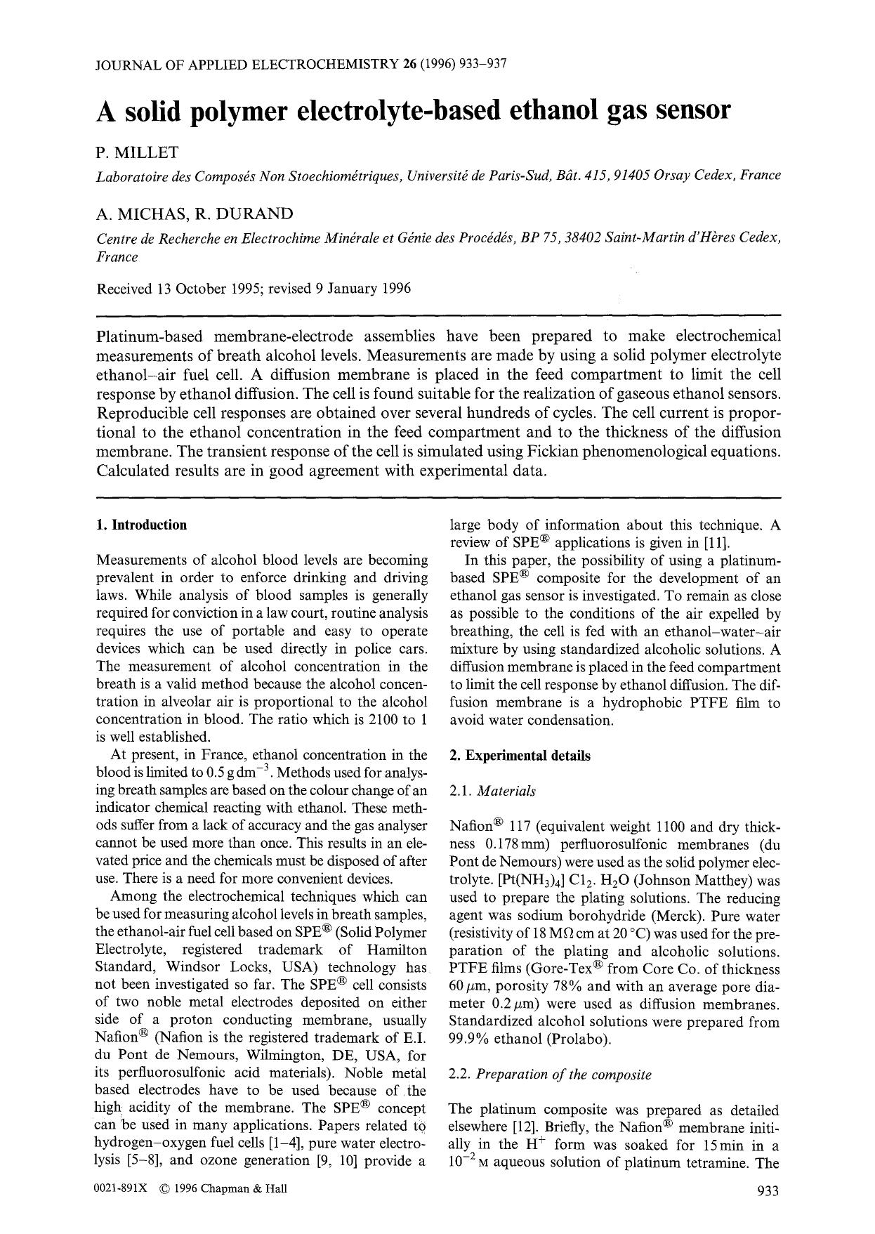 A solid polymer electrolyte-based ethanol gas sensor by Unknown