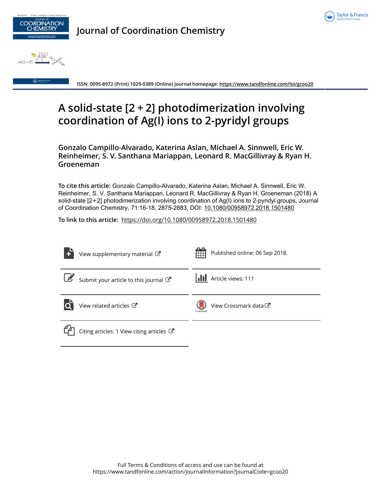 A solid-state [2â+â2] photodimerization involving coordination of Ag(I) ions to 2-pyridyl groups by unknow