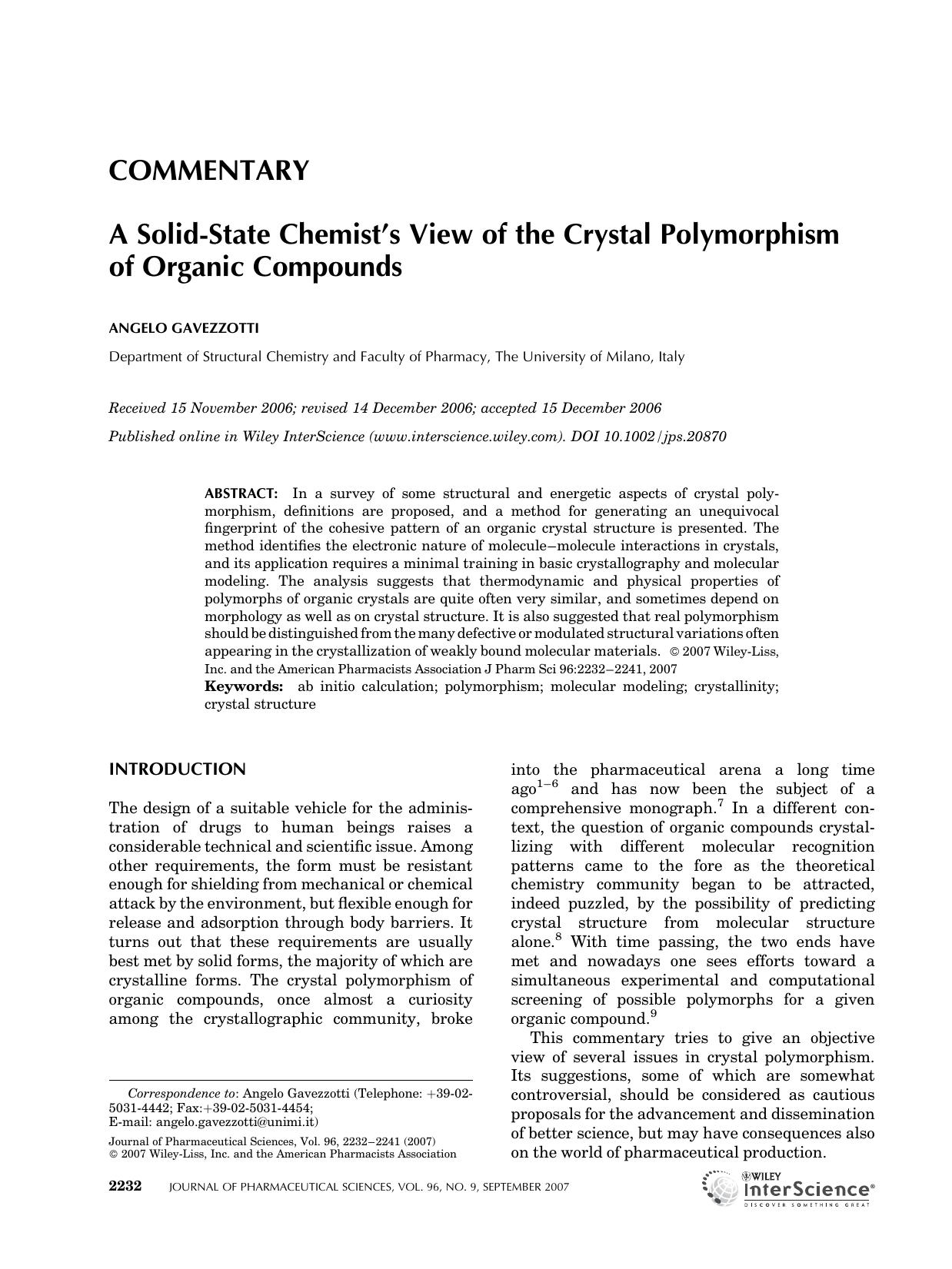A solid-state chemist's view of the crystal polymorphism of organic compounds by Unknown