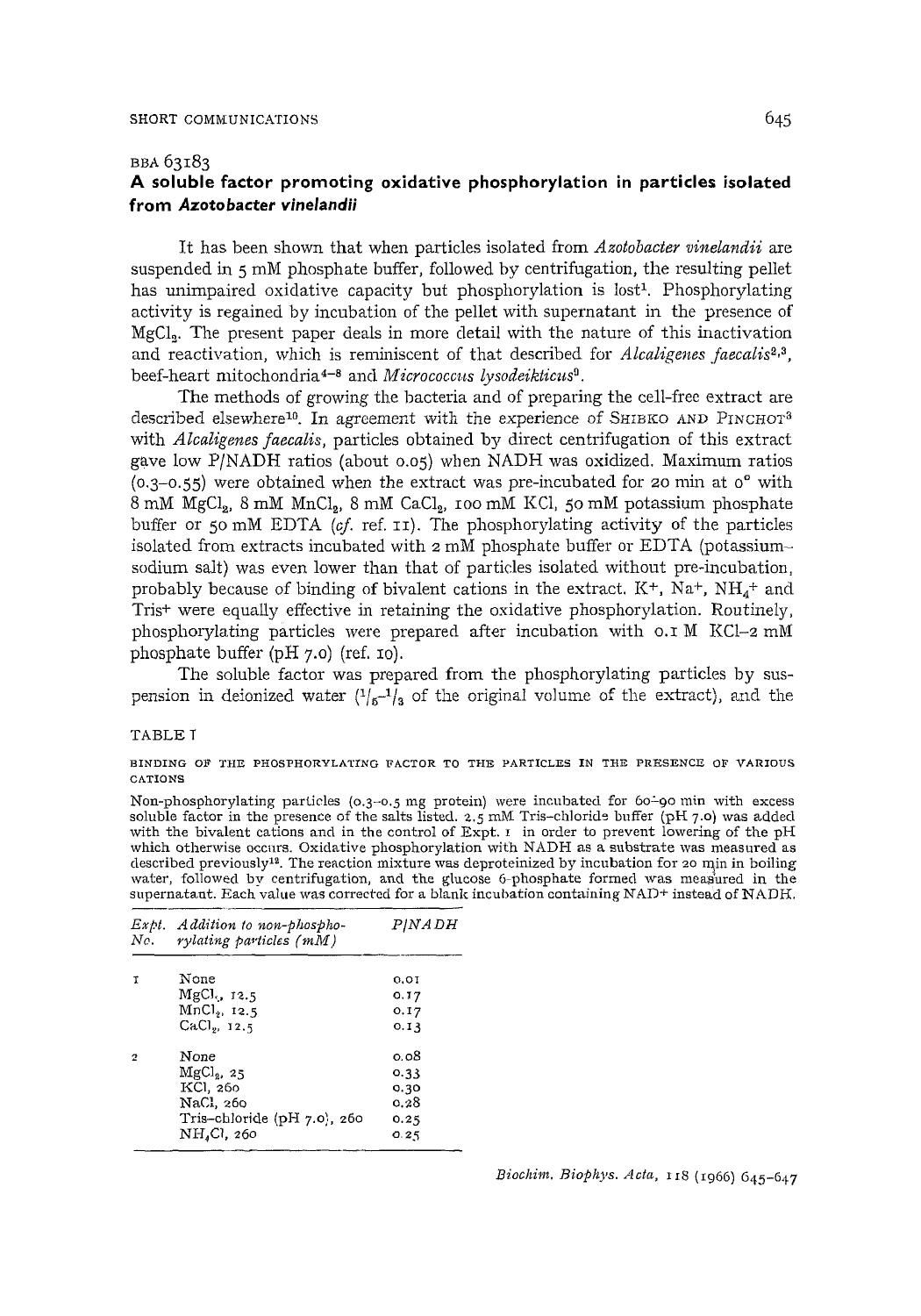 A soluble factor promoting oxidative phosphorylation in particles isolated from Azotobacter vinelandii by H.G. Pandit-Hovenkamp