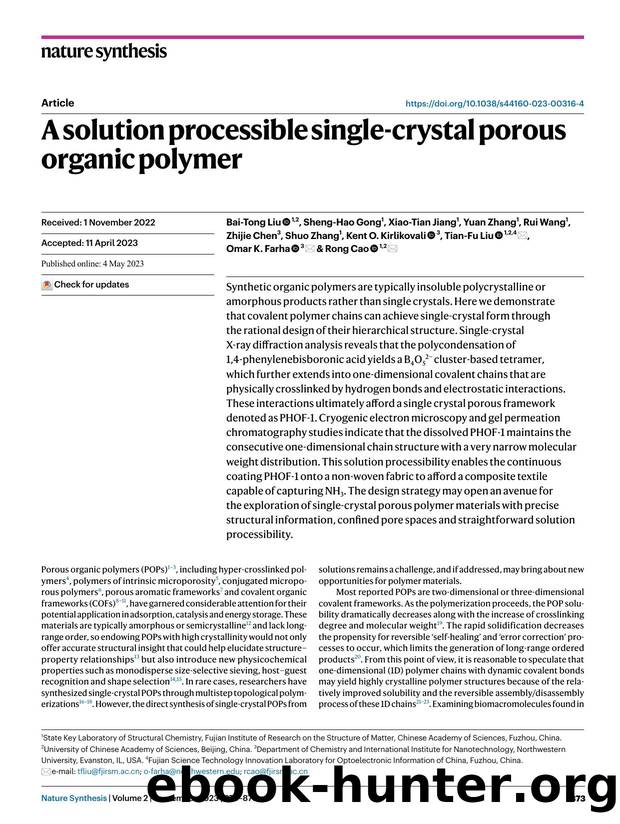 A solution processible single-crystal porous organic polymer by unknow