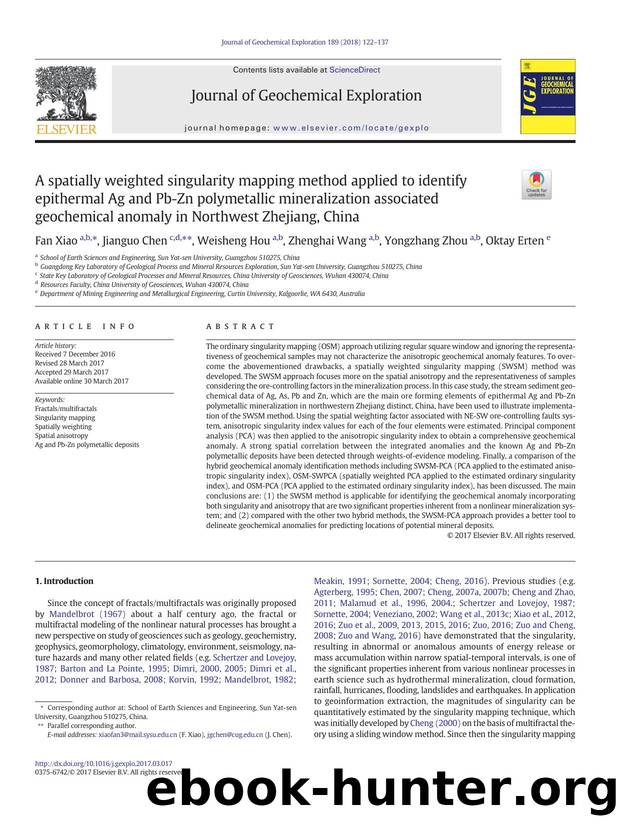 A spatially weighted singularity mapping method applied to identify epithermal Ag and Pb-Zn polymetallic mineralization associated geochemical anomaly in Northwest Zhejiang, China by Fan Xiao & Jianguo Chen & Weisheng Hou & Zhenghai Wang & Yongzhang Zhou & Oktay Erten
