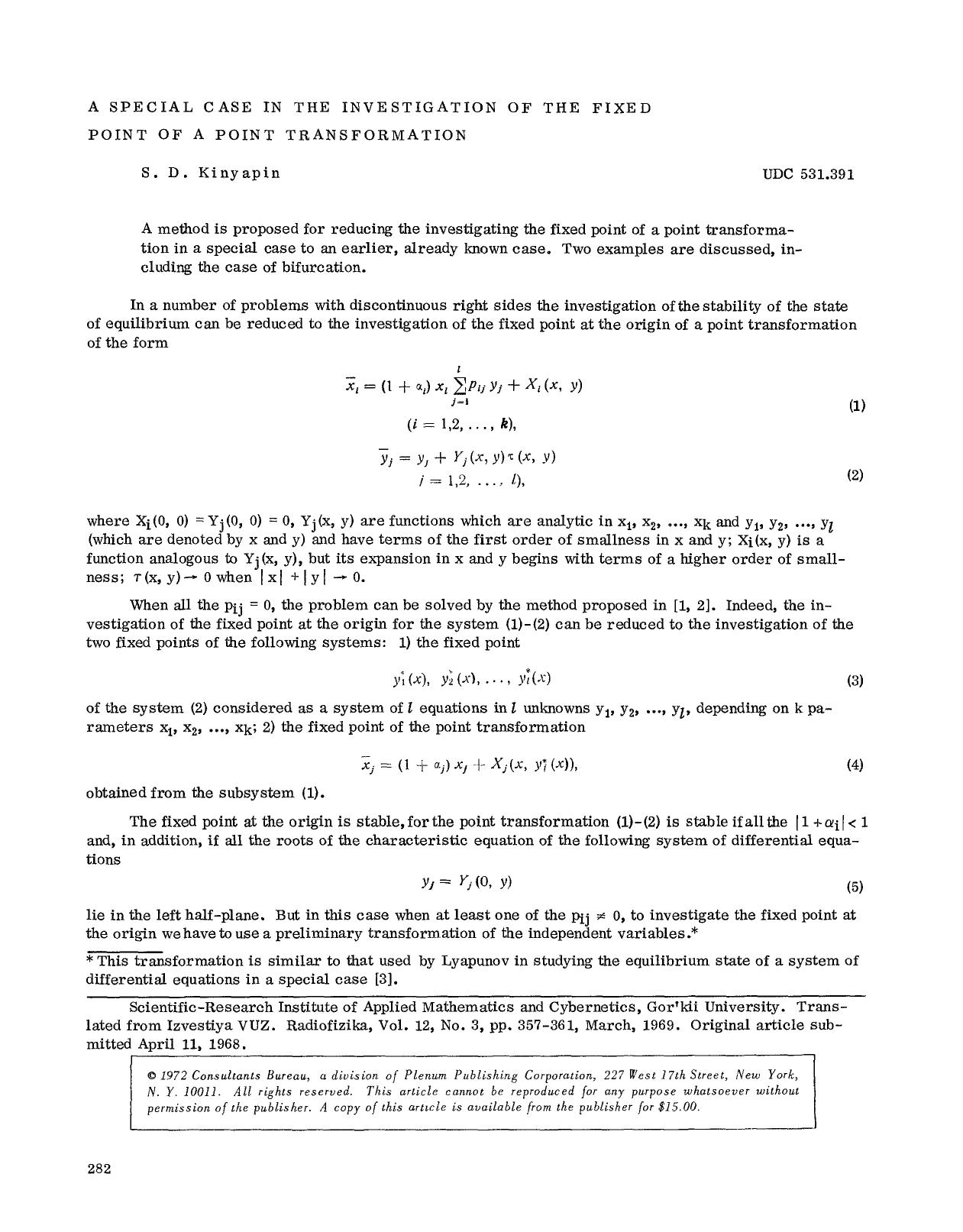 A special case in the investigation of the fixed point of a point transformation by Unknown