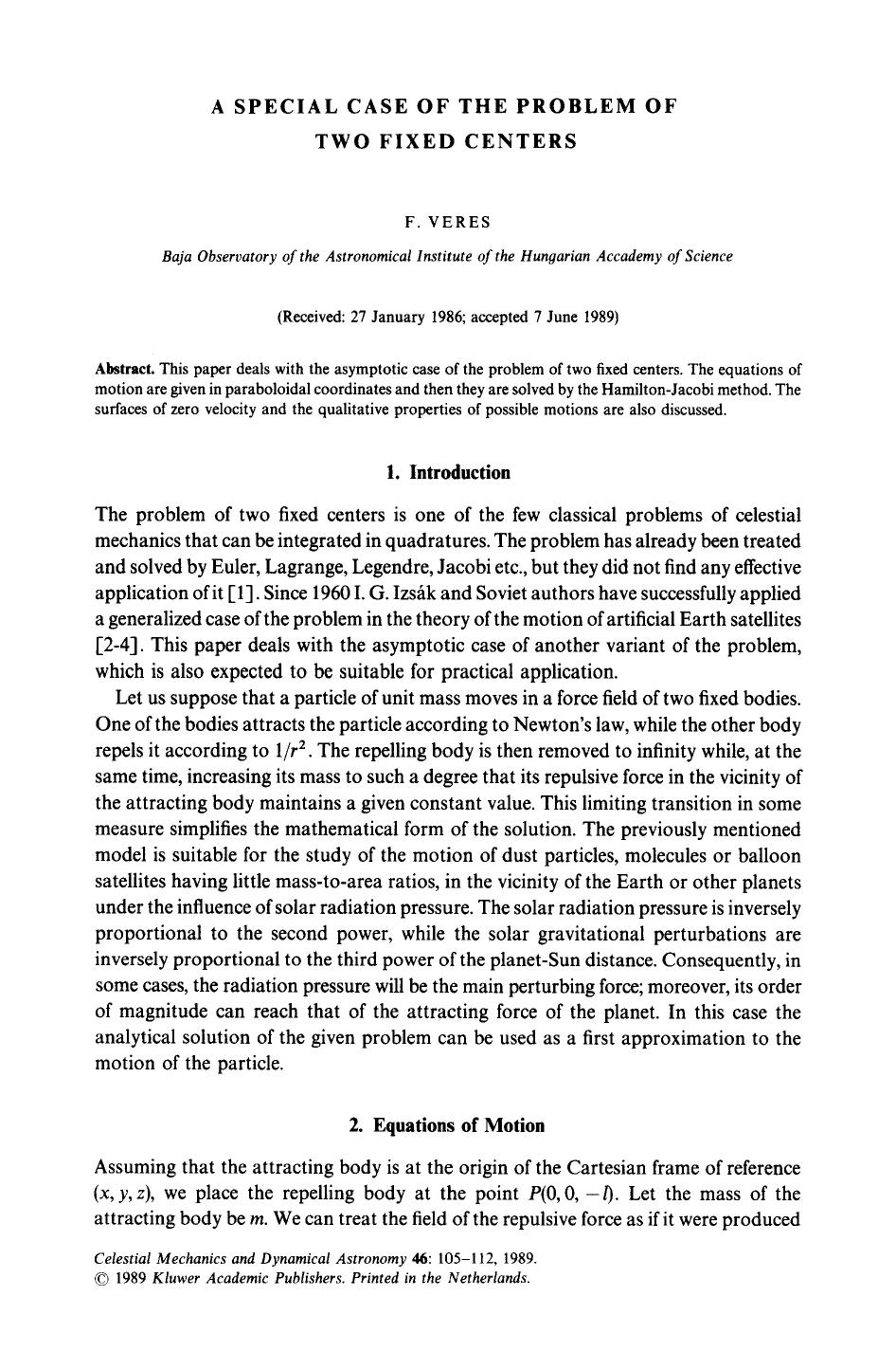 A special case of the problem of two fixed centers by Unknown