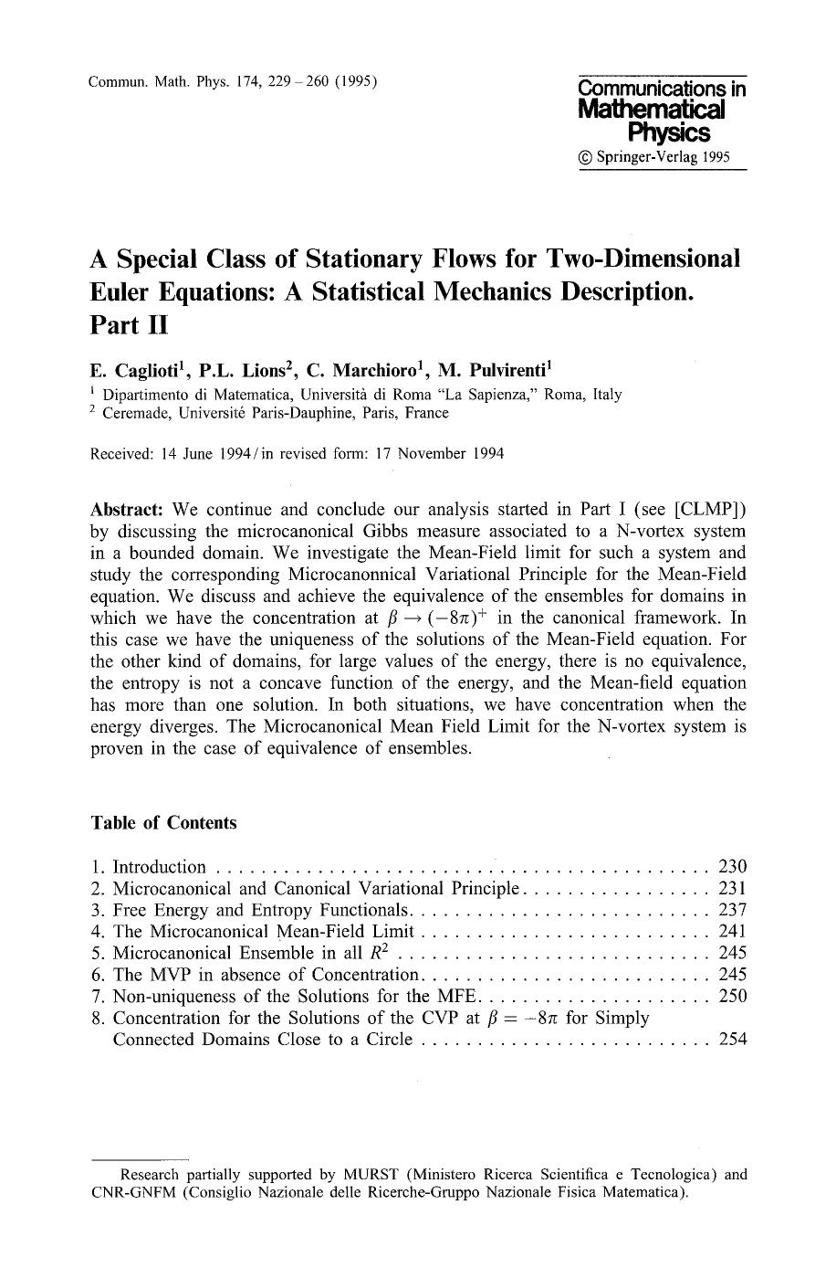 A special class of stationary flows for two-dimensional euler equations: A statistical mechanics description. Part II by Unknown