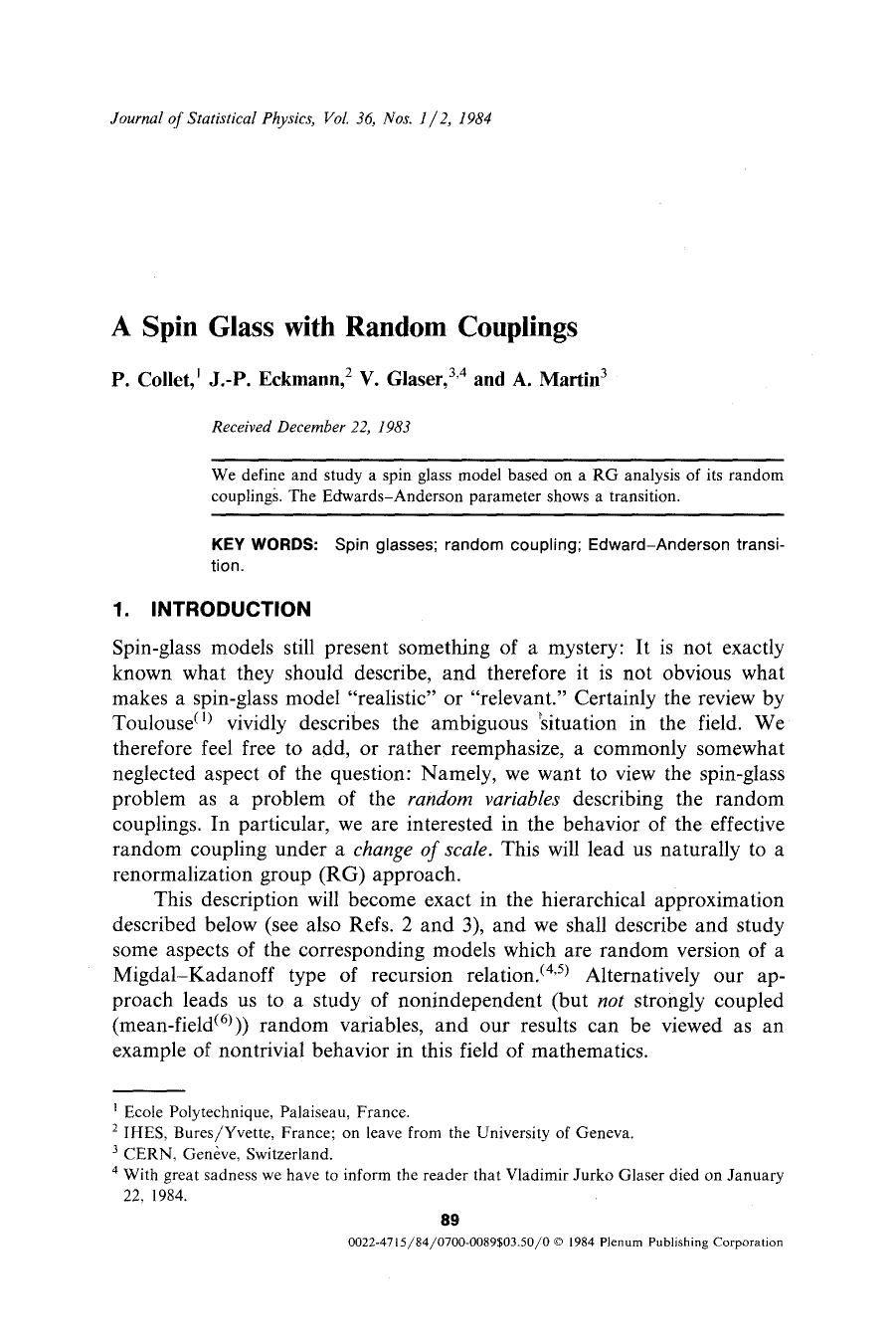 A spin glass with random couplings by Unknown