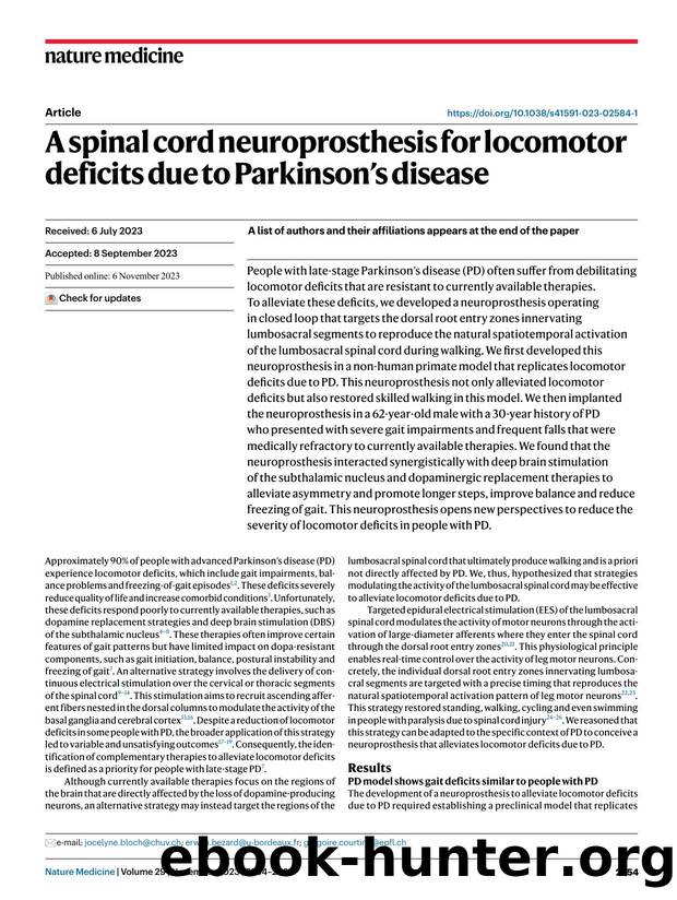 A spinal cord neuroprosthesis for locomotor deficits due to Parkinsonâs disease by unknow