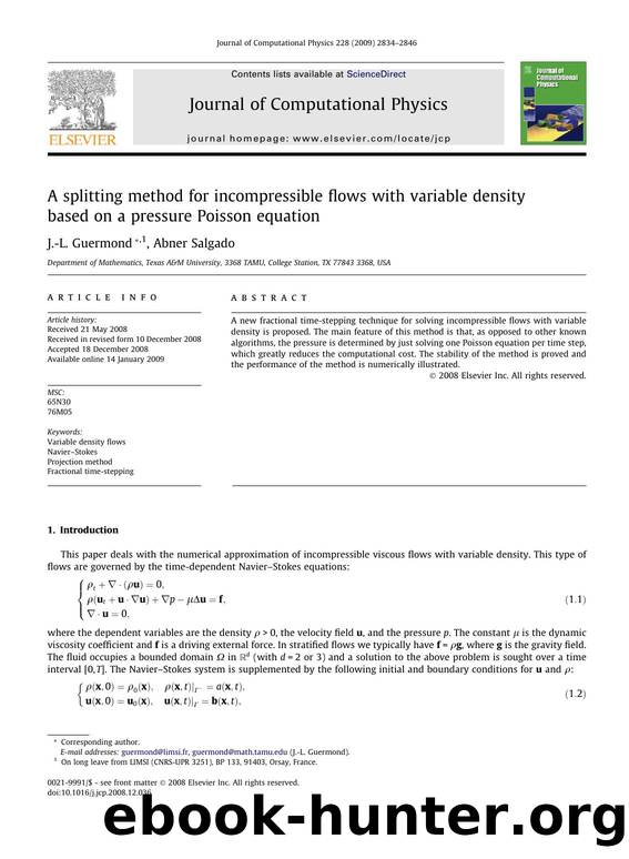 A splitting method for incompressible flows with variable density based on a pressure Poisson equation by J.-L. Guermond; Abner Salgado