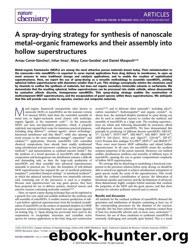 A spray-drying strategy for synthesis of nanoscale metal-organic frameworks and their assembly into hollow superstructures by Arnau Carné-Sánchez & Inhar Imaz & Mary Cano-Sarabia & Daniel Maspoch