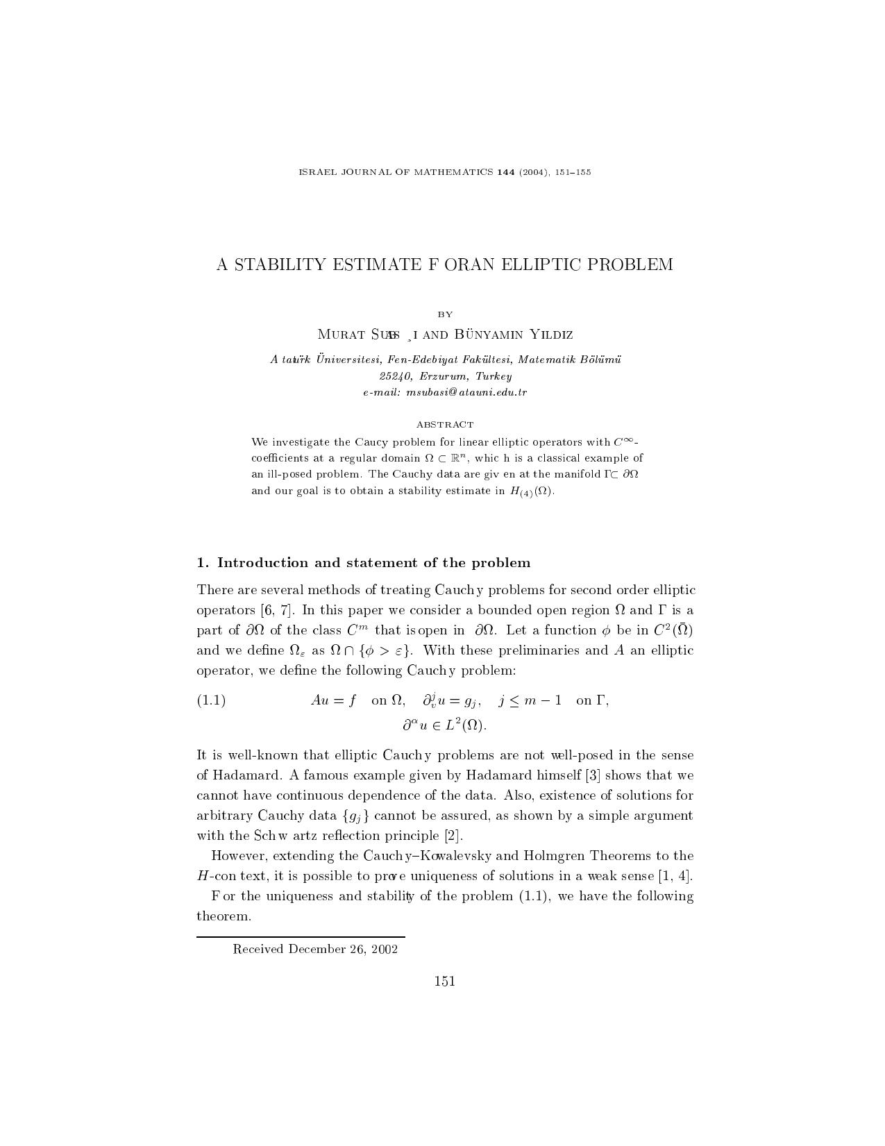 A stability estimate for an elliptic problem by Unknown