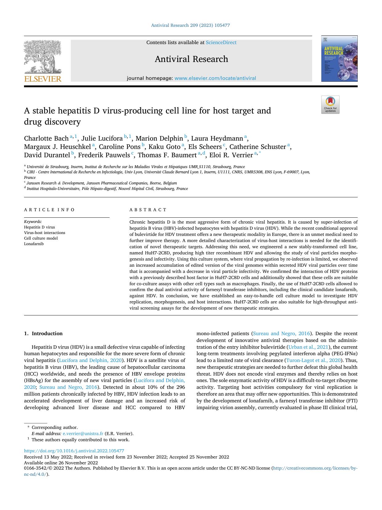 A stable hepatitis D virus-producing cell line for host target and drug discovery by unknow