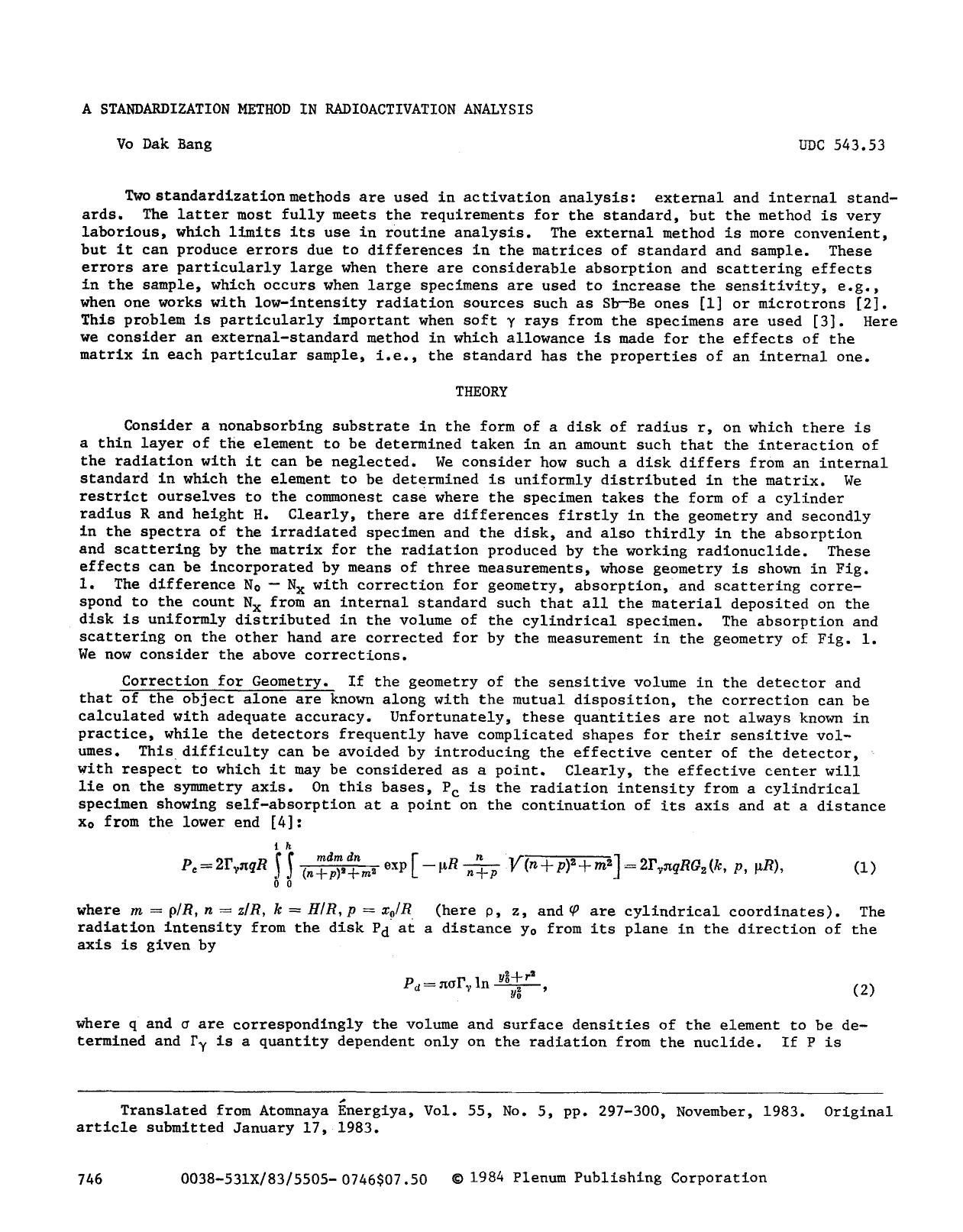 A standardization method in radioactivation analysis by Unknown