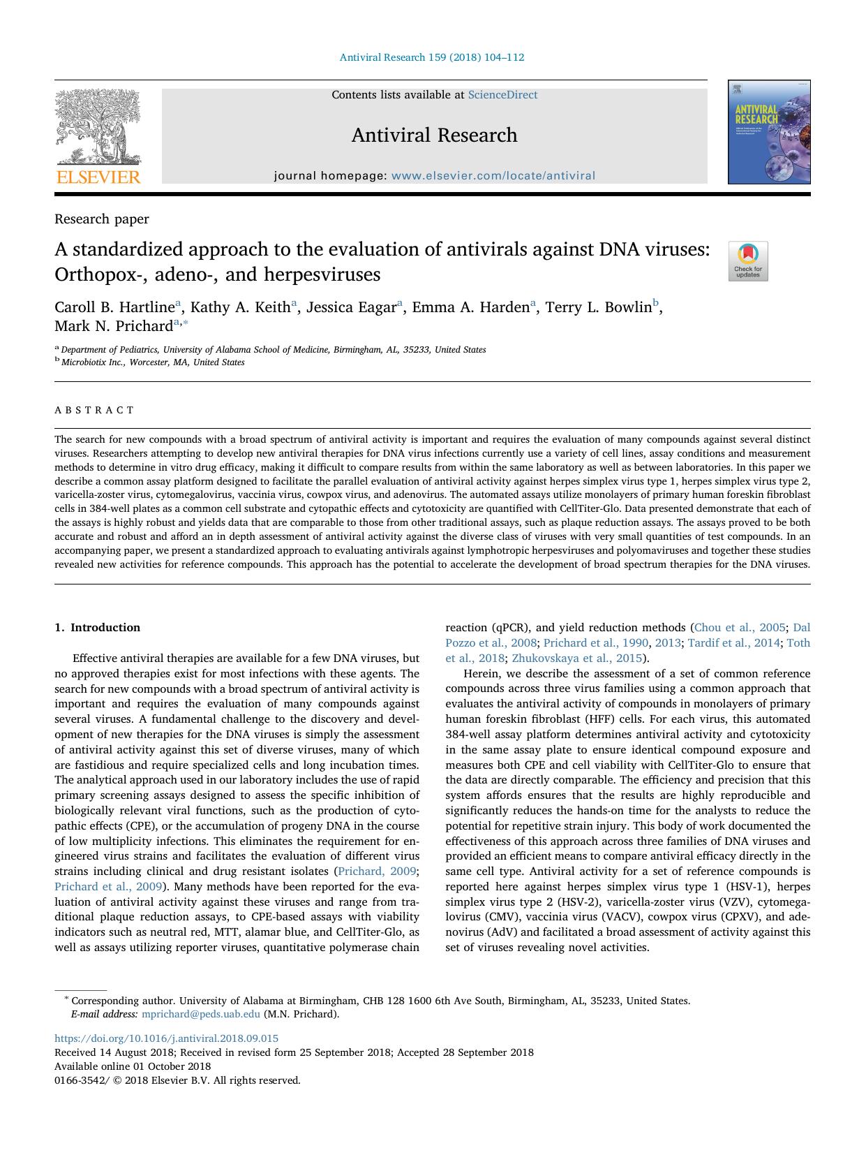 A standardized approach to the evaluation of antivirals against DNA viruses_ Orthopox-, adeno-, and herpesviruses by unknow