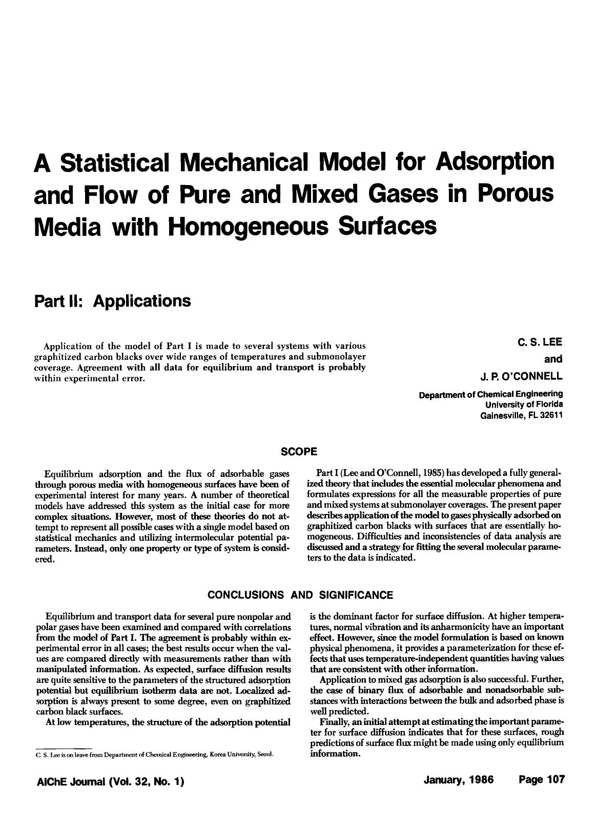 A statistical mechanical model for adsorption and flow of pure and mixed gases in porous media with homogeneous surfaces. Part II: Applications by Unknown