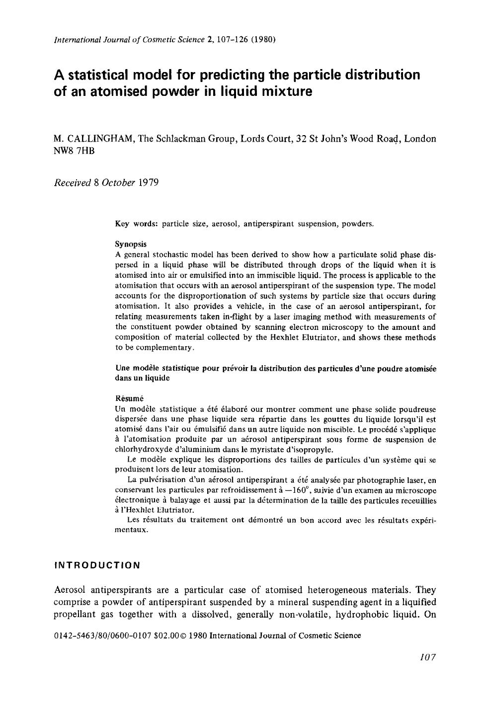 A statistical model for predicting the particle distribution of an atomised powder in liquid mixture by Unknown