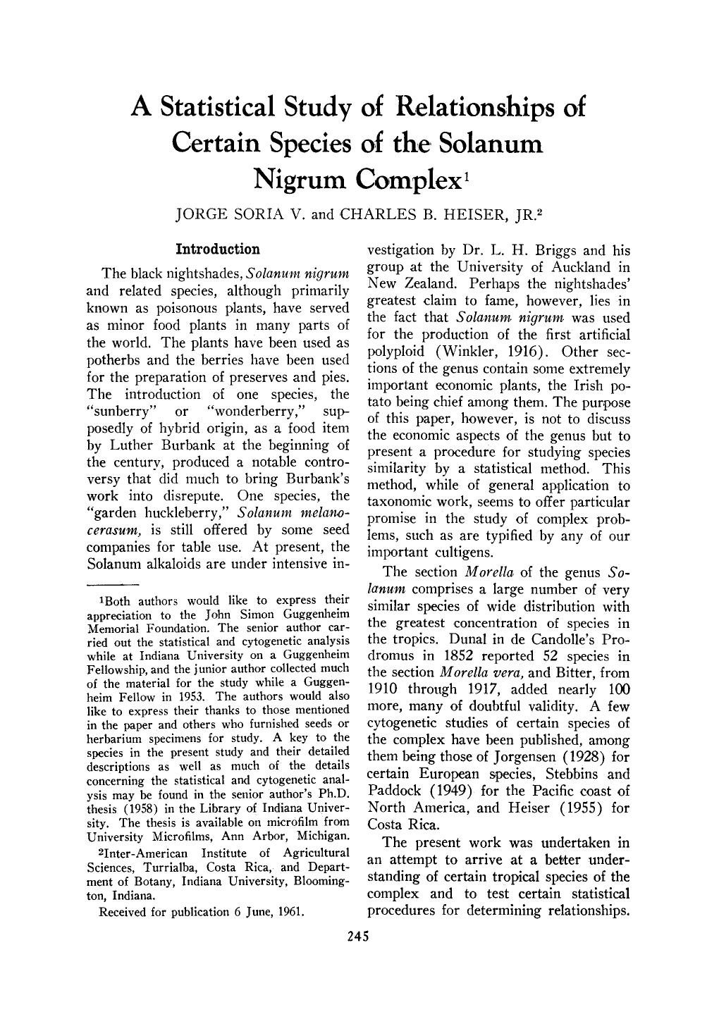 A statistical study of relationships of certain species of the solanum nigrum complex by Unknown