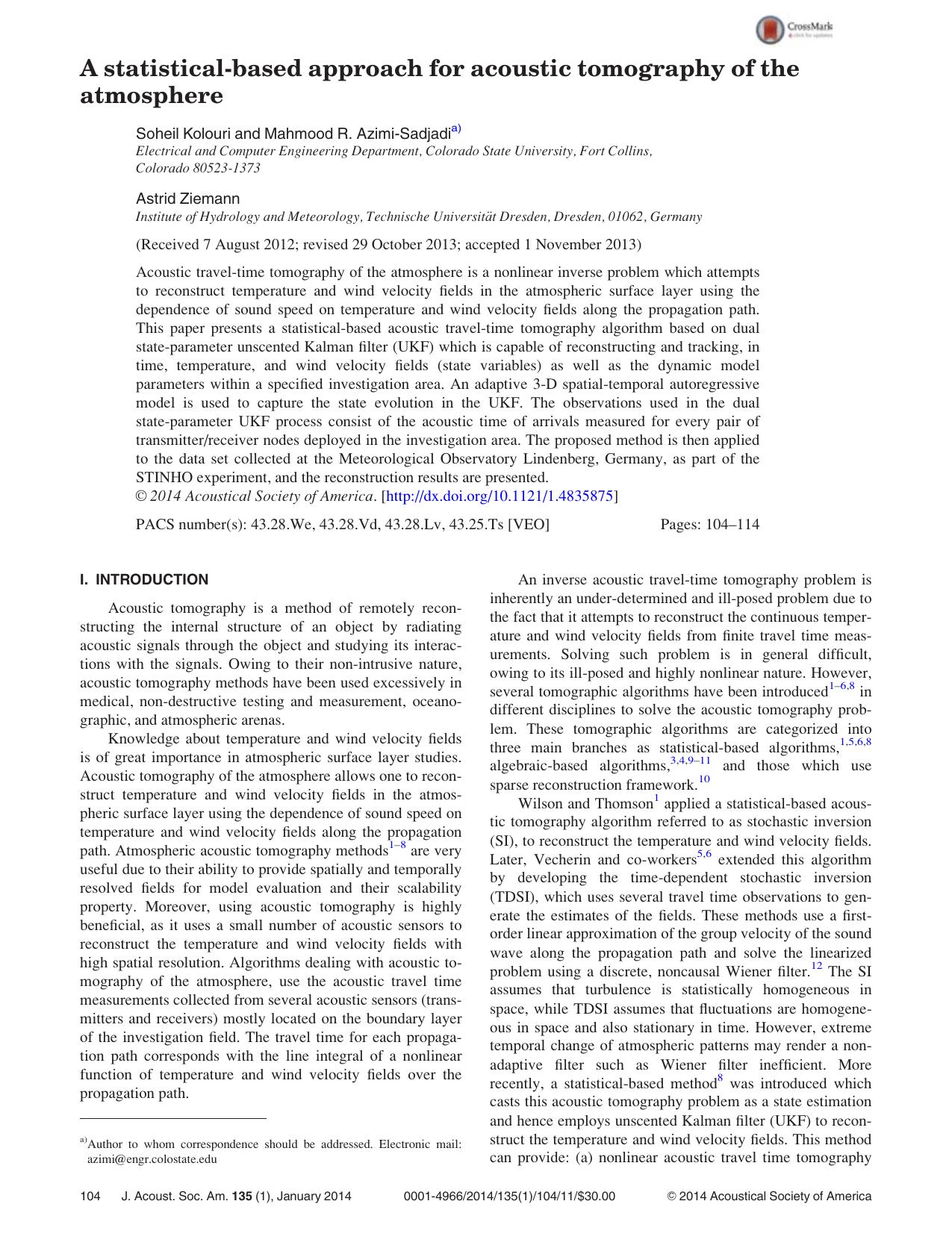 A statistical-based approach for acoustic tomography of the atmosphere by Soheil Kolouri and Mahmood R. Azimi-Sadjadia) Astrid Ziemann