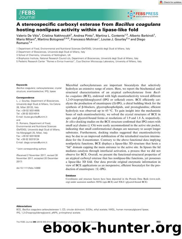 A stereospecific carboxyl esterase from Bacillus coagulans hosting nonlipase activity within a lipaseâlike fold by Unknown