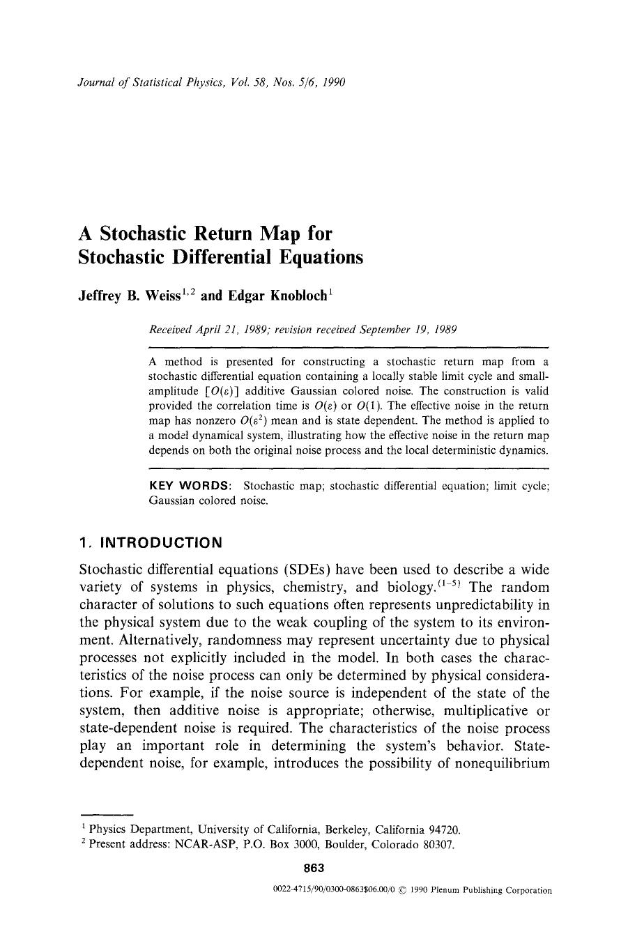 A stochastic return map for stochastic differential equations by Unknown