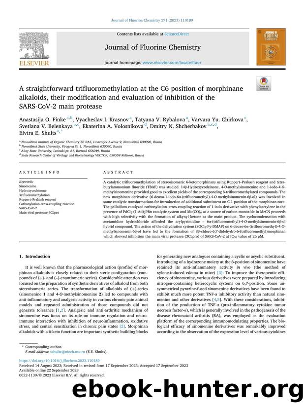 A straightforward trifluoromethylation at the C6 position of morphinane alkaloids, their modification and evaluation of inhibition of the SARS-CoV-2 main protease by unknow