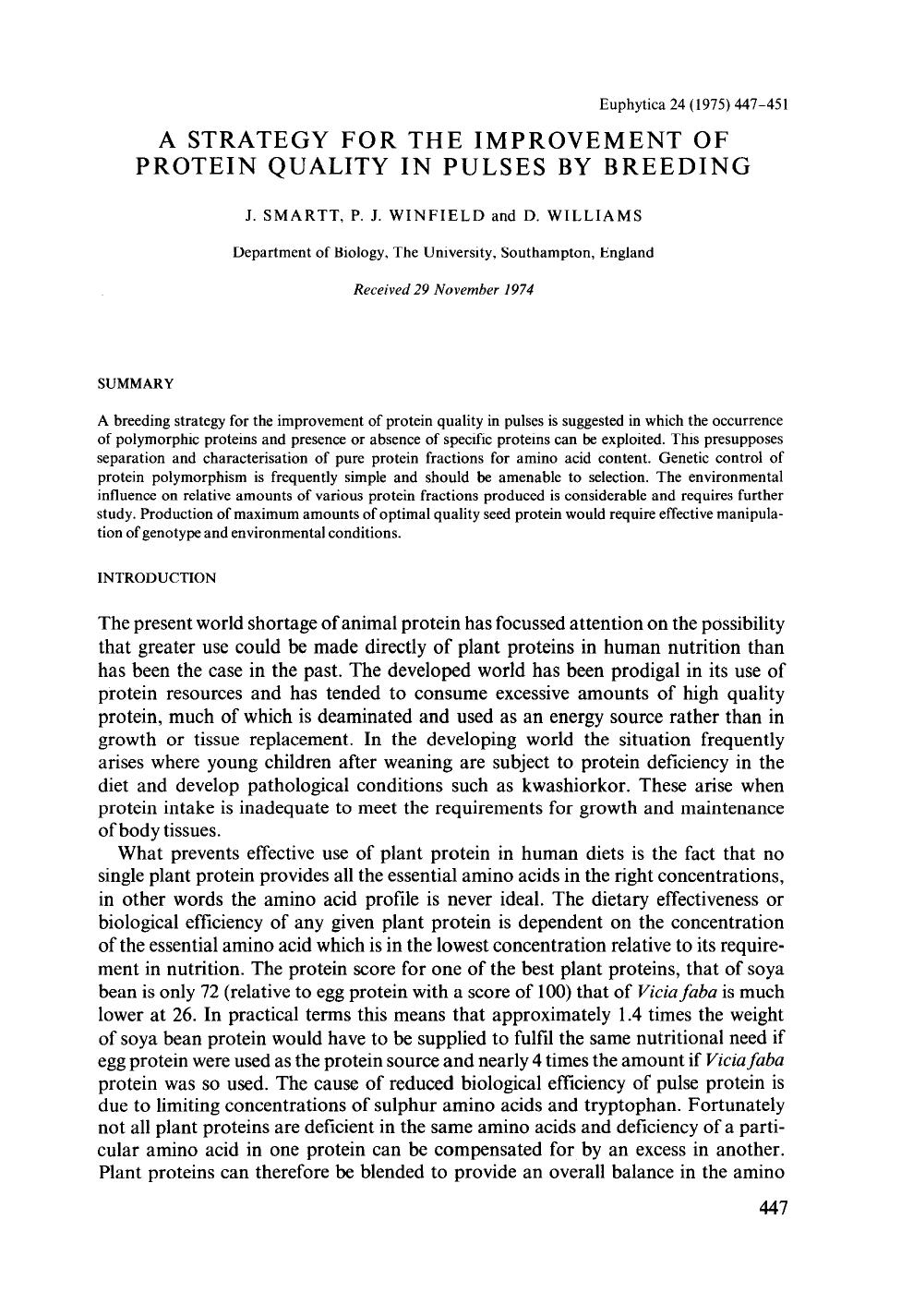 A strategy for the improvement of protein quality in pulses by breeding by Unknown