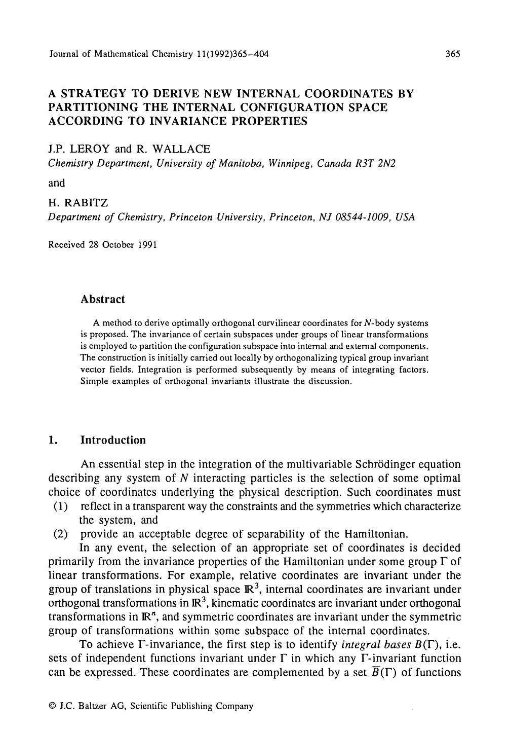 A strategy to derive new internal coordinates by partitioning the internal configuration space according to invariance properties by Unknown