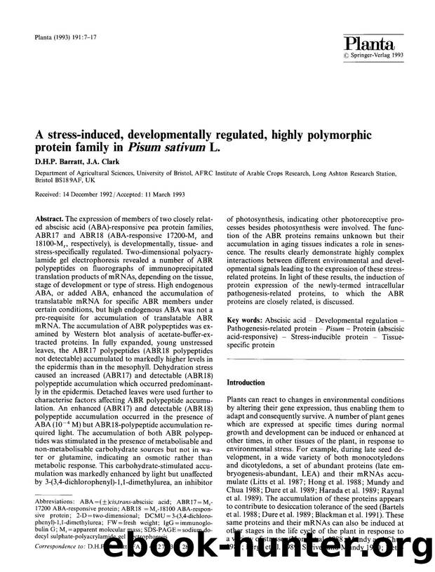 A stress-induced, developmentally regulated, highly polymorphic protein family in <Emphasis Type="Italic">Pisum sativum<Emphasis> L. by Unknown