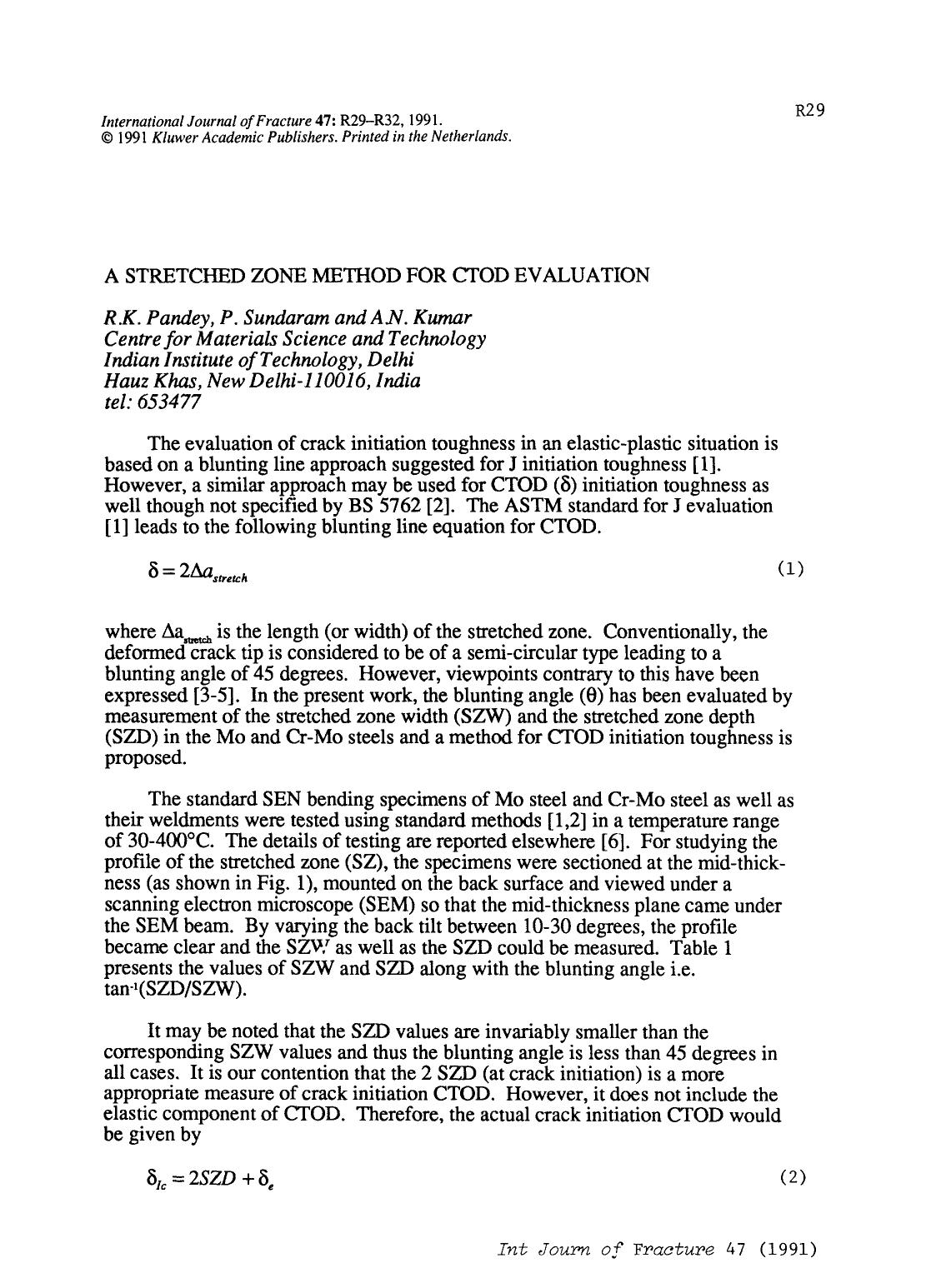 A stretched zone method for ctod evaluation by Unknown