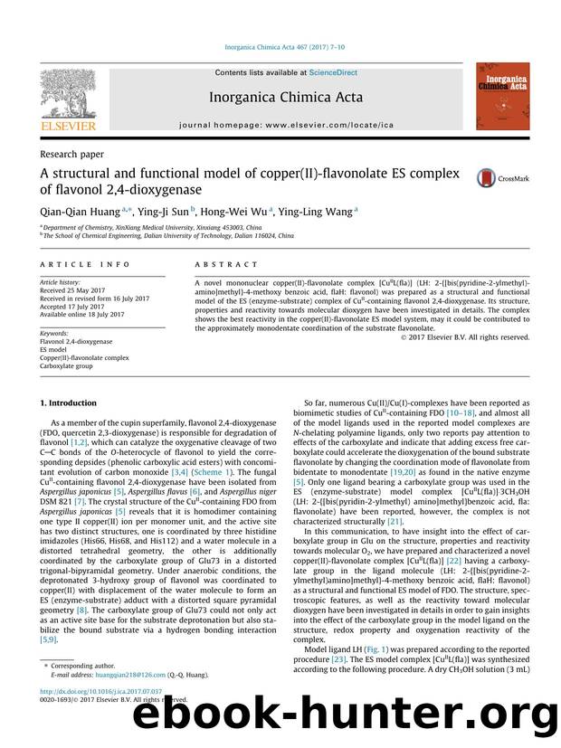 A structural and functional model of copper(II)-flavonolate ES complex of flavonol 2,4-dioxygenase by Qian-Qian Huang & Ying-Ji Sun & Hong-Wei Wu & Ying-Ling Wang