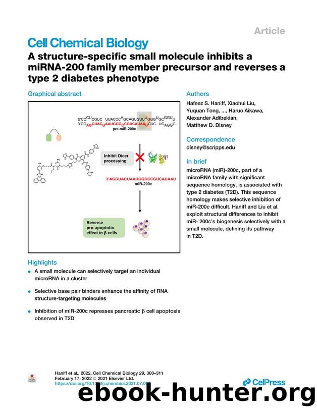 A structure-specific small molecule inhibits a miRNA-200 family member precursor and reverses a type 2 diabetes phenotype by unknow
