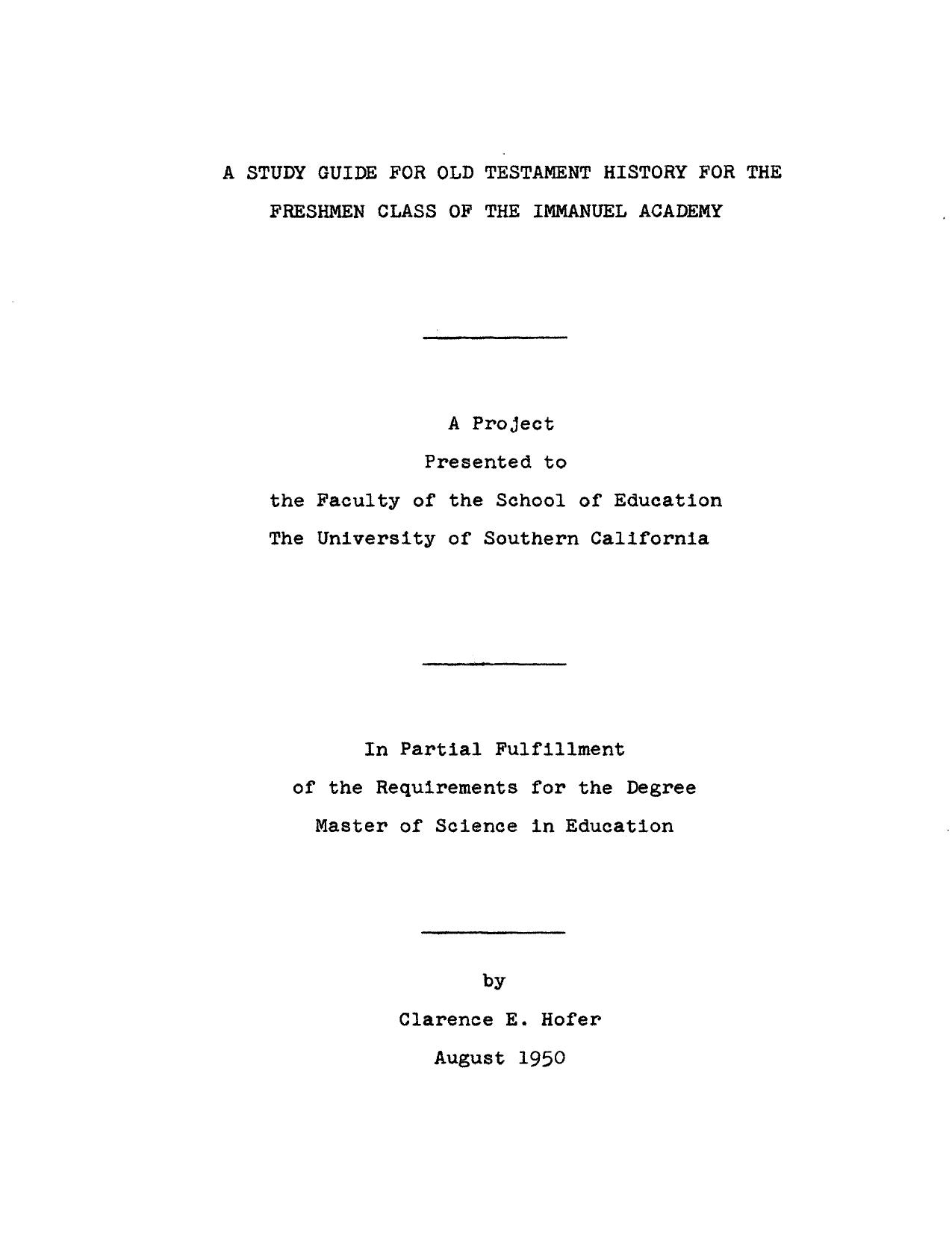 A study guide for Old Testament history for the freshman class of the Immanuel Academy by Hofer Clarence E