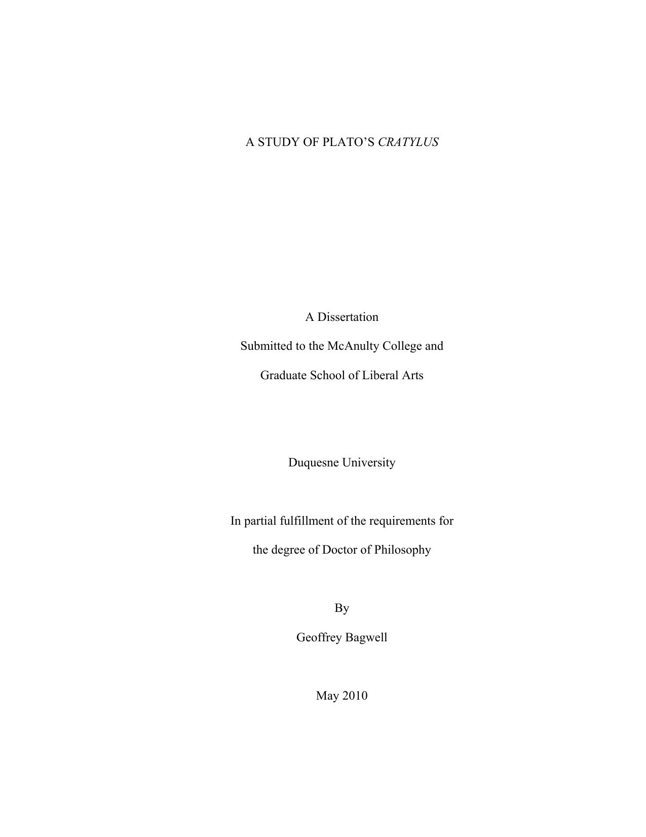 A study of Plato's ''Cratylus''. by Geoffrey Bagwell