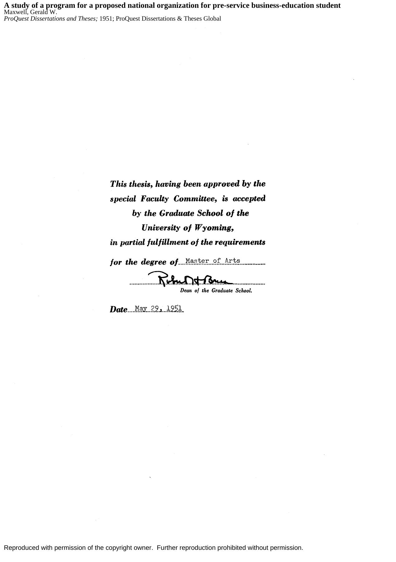 A study of a program for a proposed national organization for pre-service business-education students by Maxwell Gerald W