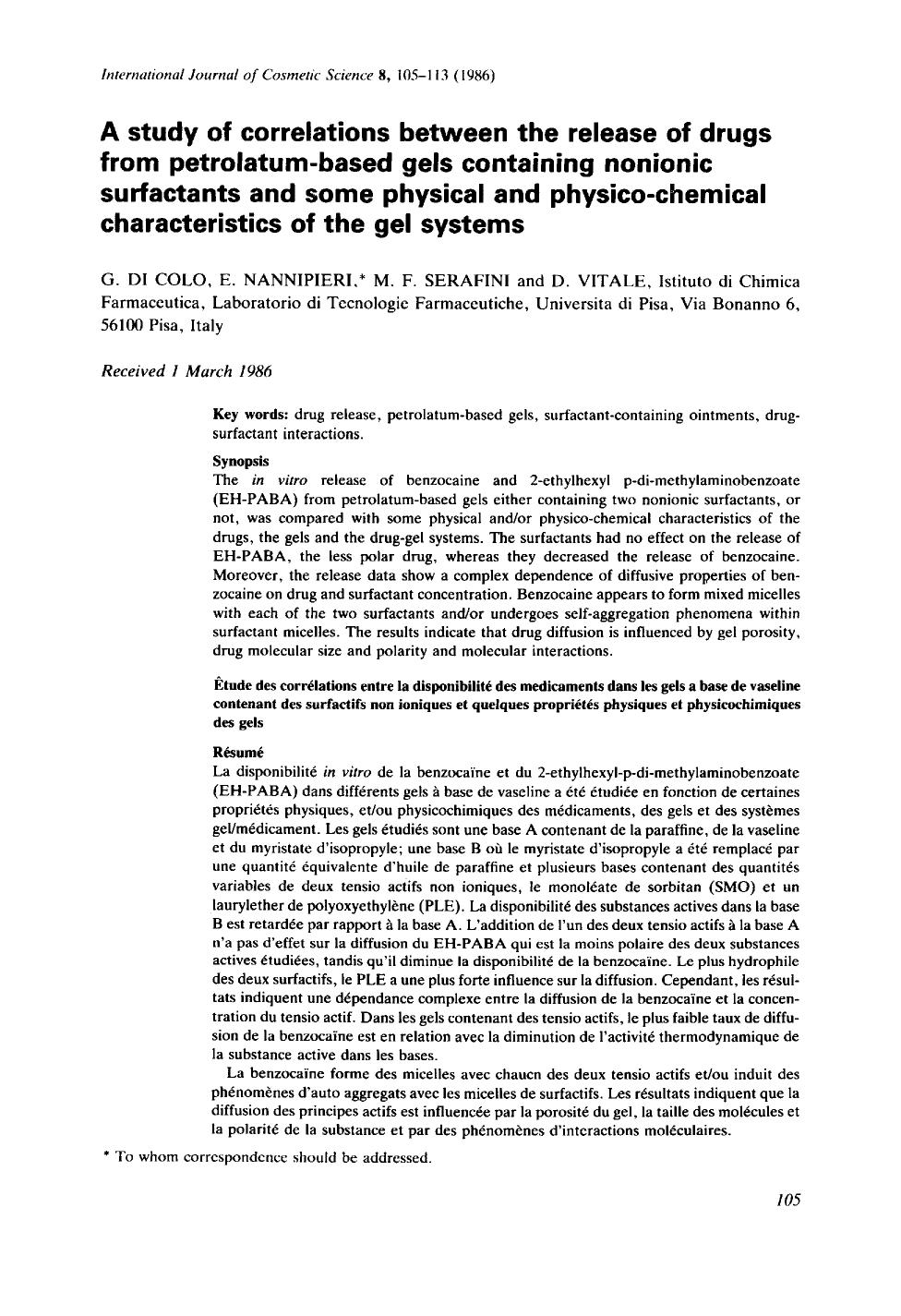 A study of correlations between the release of drugs from petrolatum-based gels containing nonionic surfactants and some physical and physico-chemical characteristics of the gel systems by Unknown