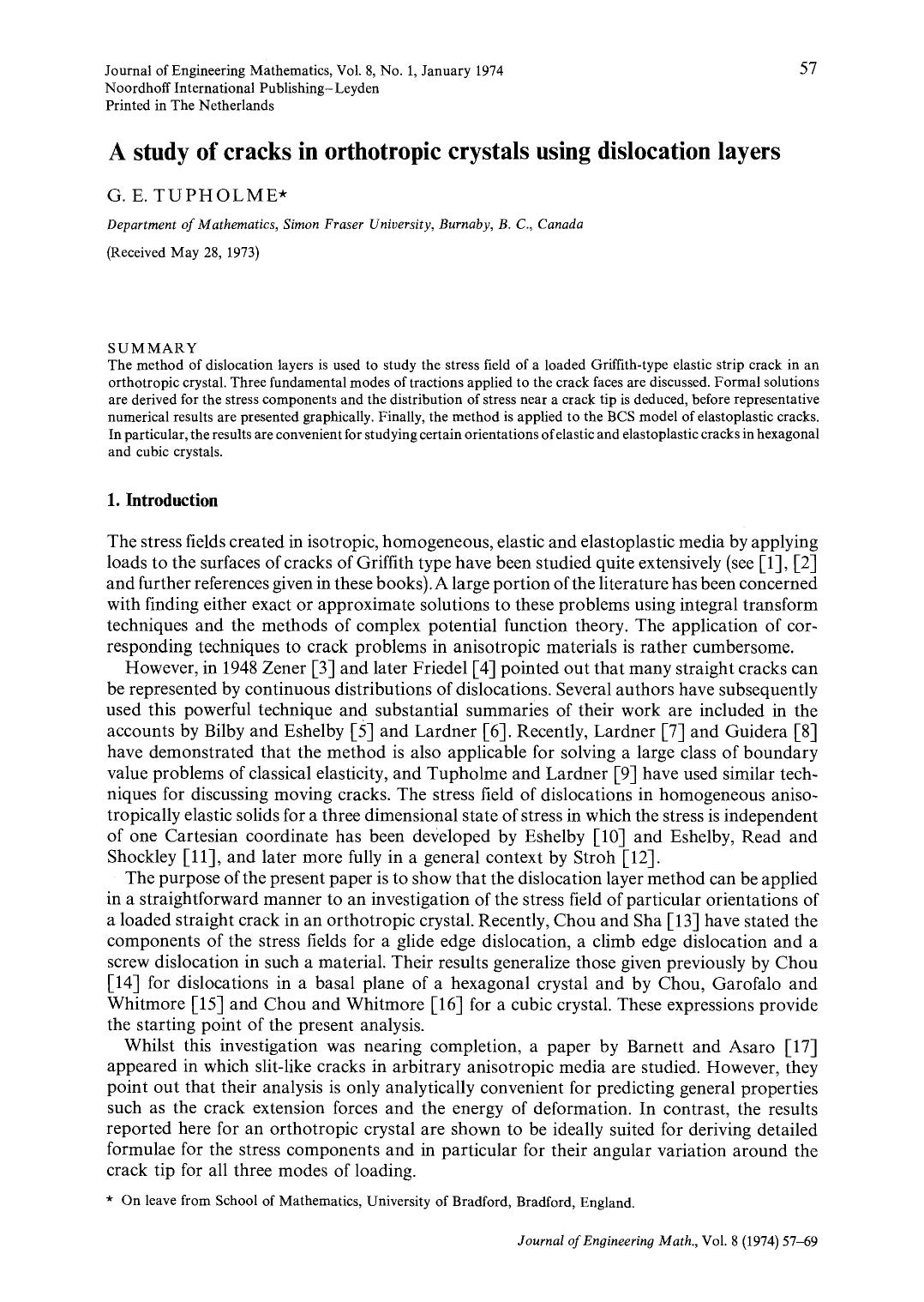 A study of cracks in orthotropic crystals using dislocation layers by Unknown