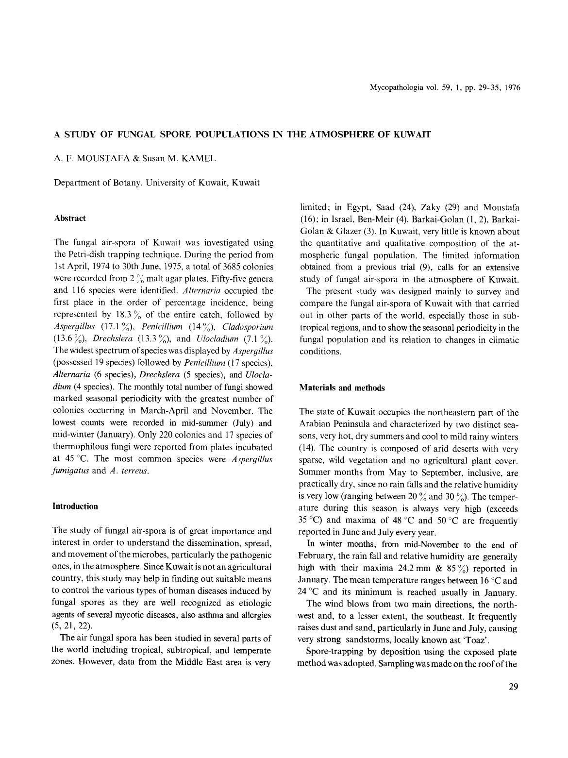A study of fungal spore poupulations in the atmosphere of Kuwait by Unknown
