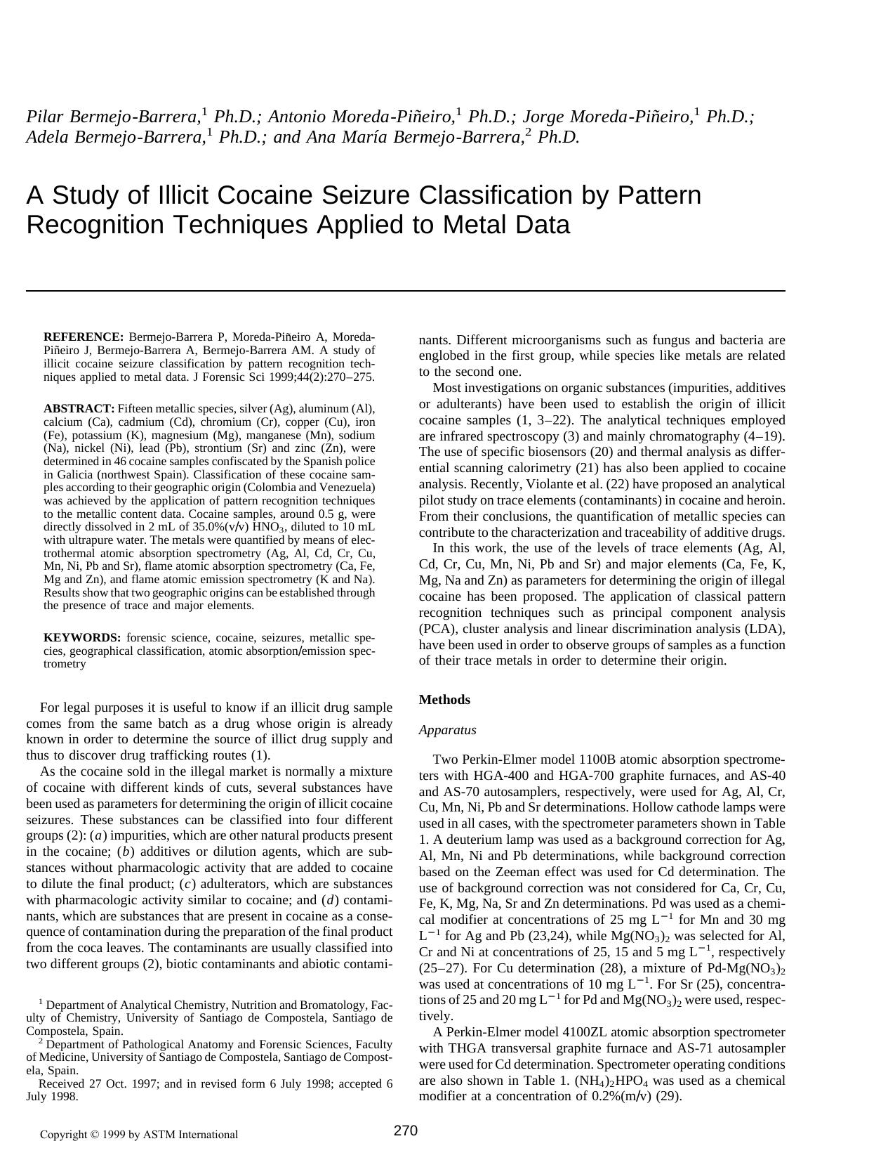 A study of illicit cocaine seizure classification by pattern recognition techniques applied to metal dataBUS by unknow