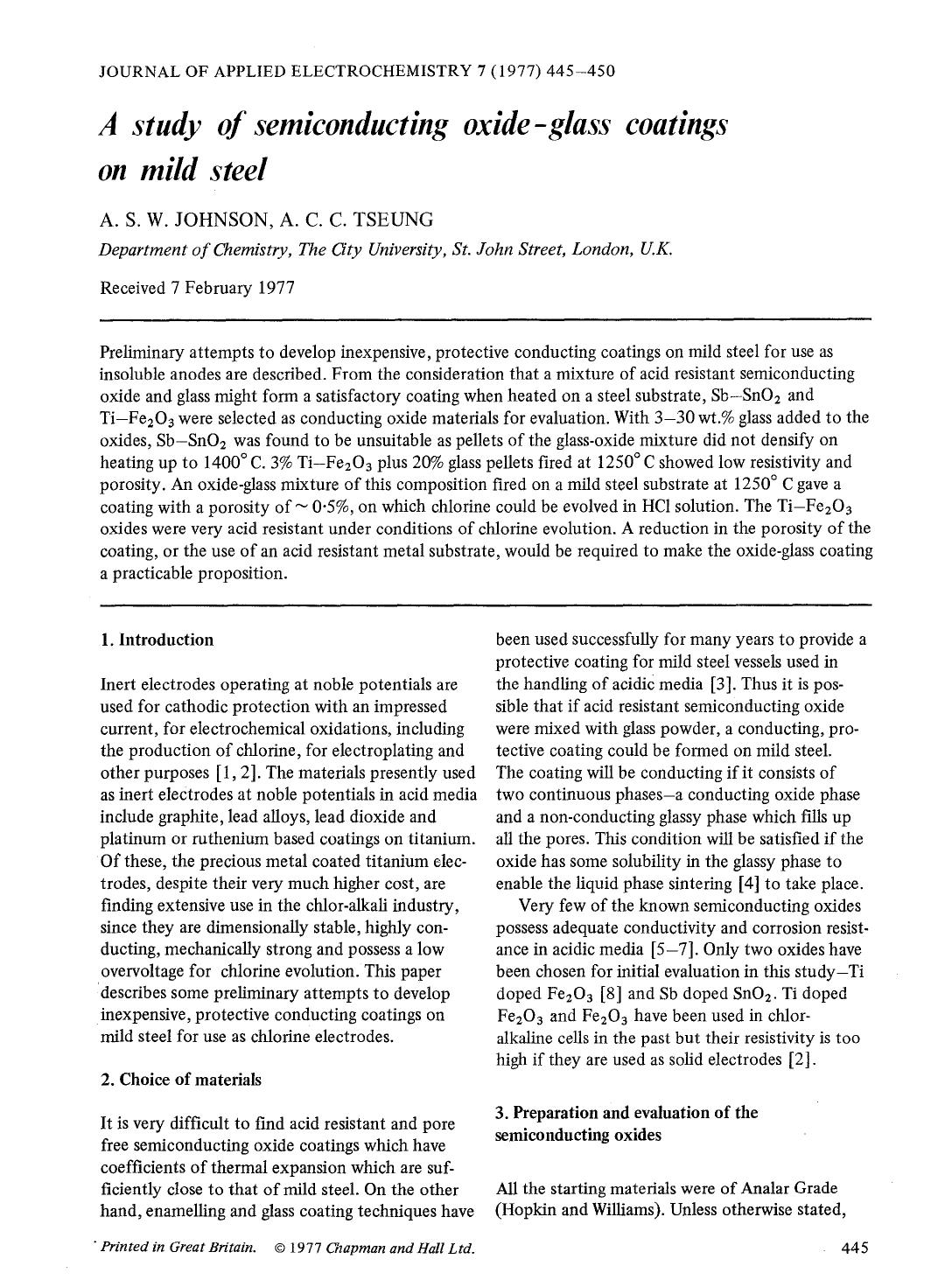 A study of semiconducting oxide-glass coatings on mild steel by Unknown