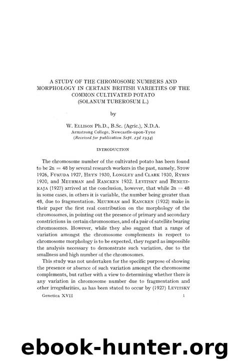 A study of the chromosome numbers and morphology in certain British varieties of the common cultivated potato (solanum buberosum L.) by Unknown