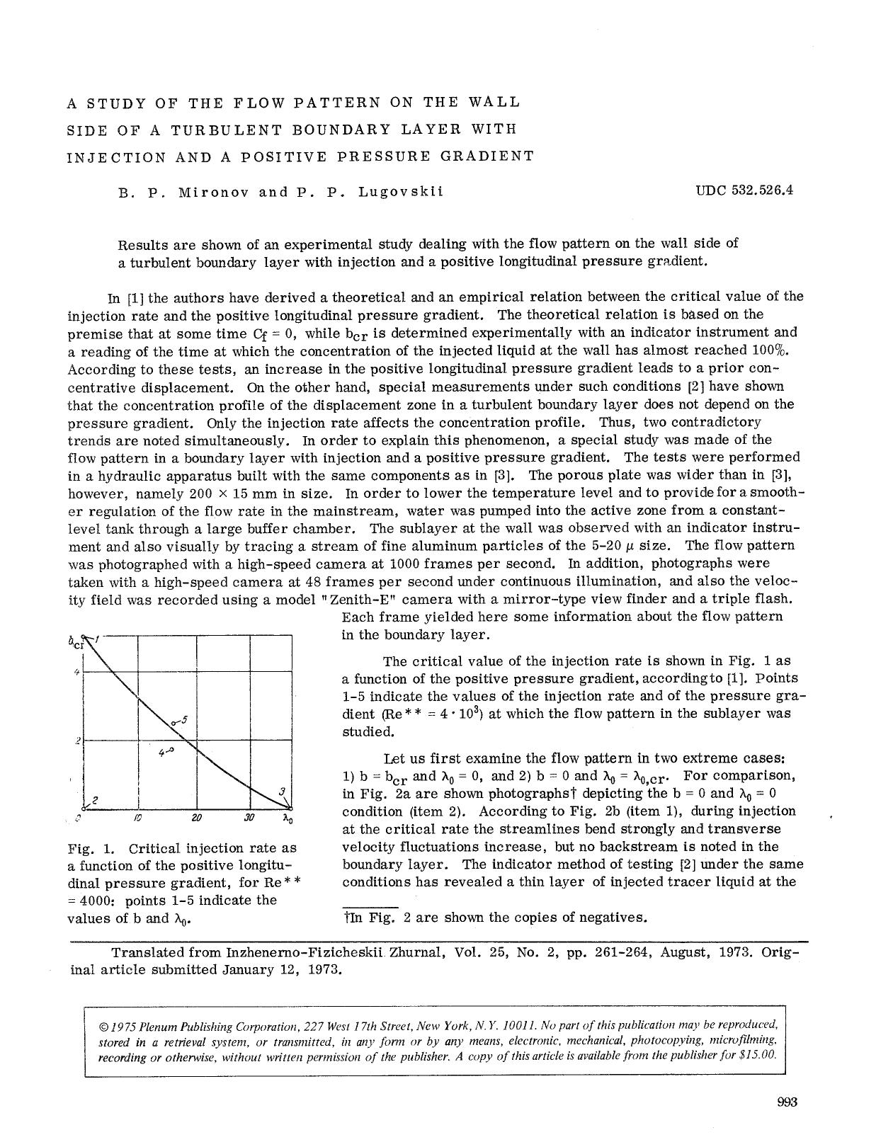 A study of the flow pattern on the wall side of a turbulent boundary layer with injection and a positive pressure gradient by Unknown