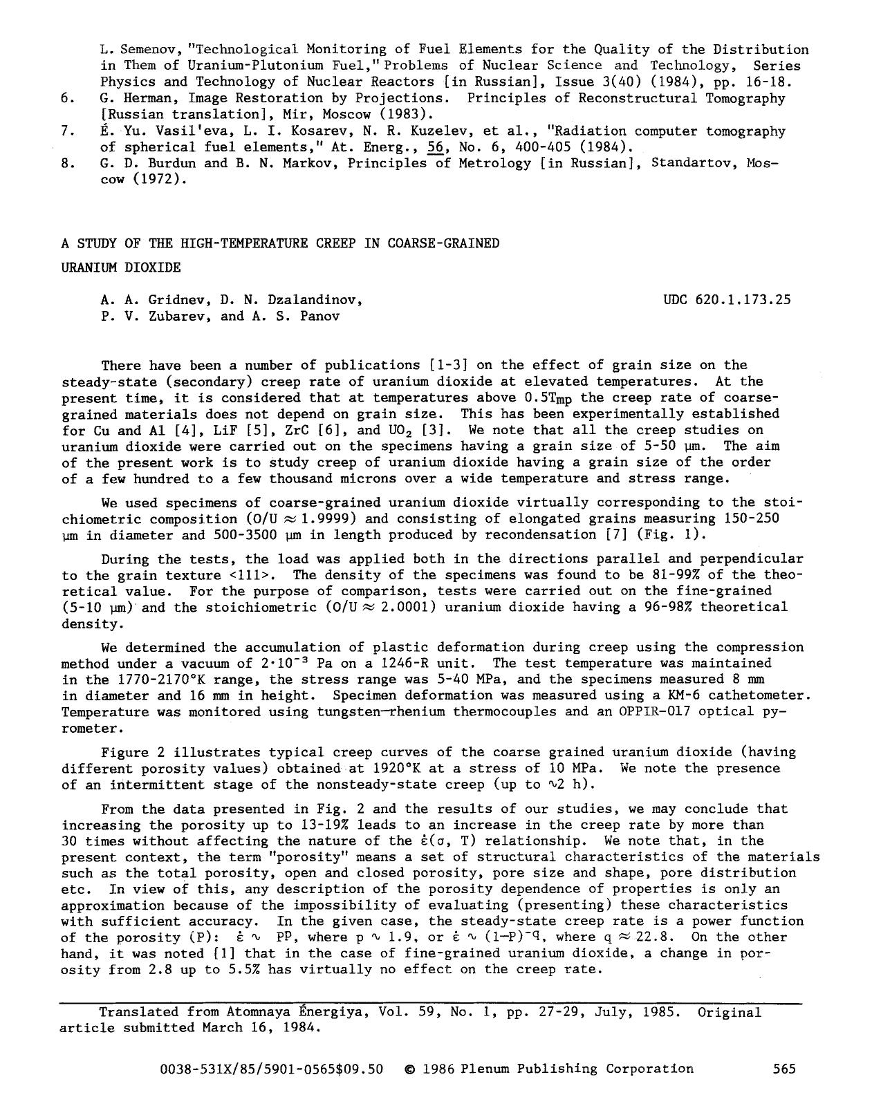 A study of the high-temperature creep in coarse-grained uranium dioxide by Unknown