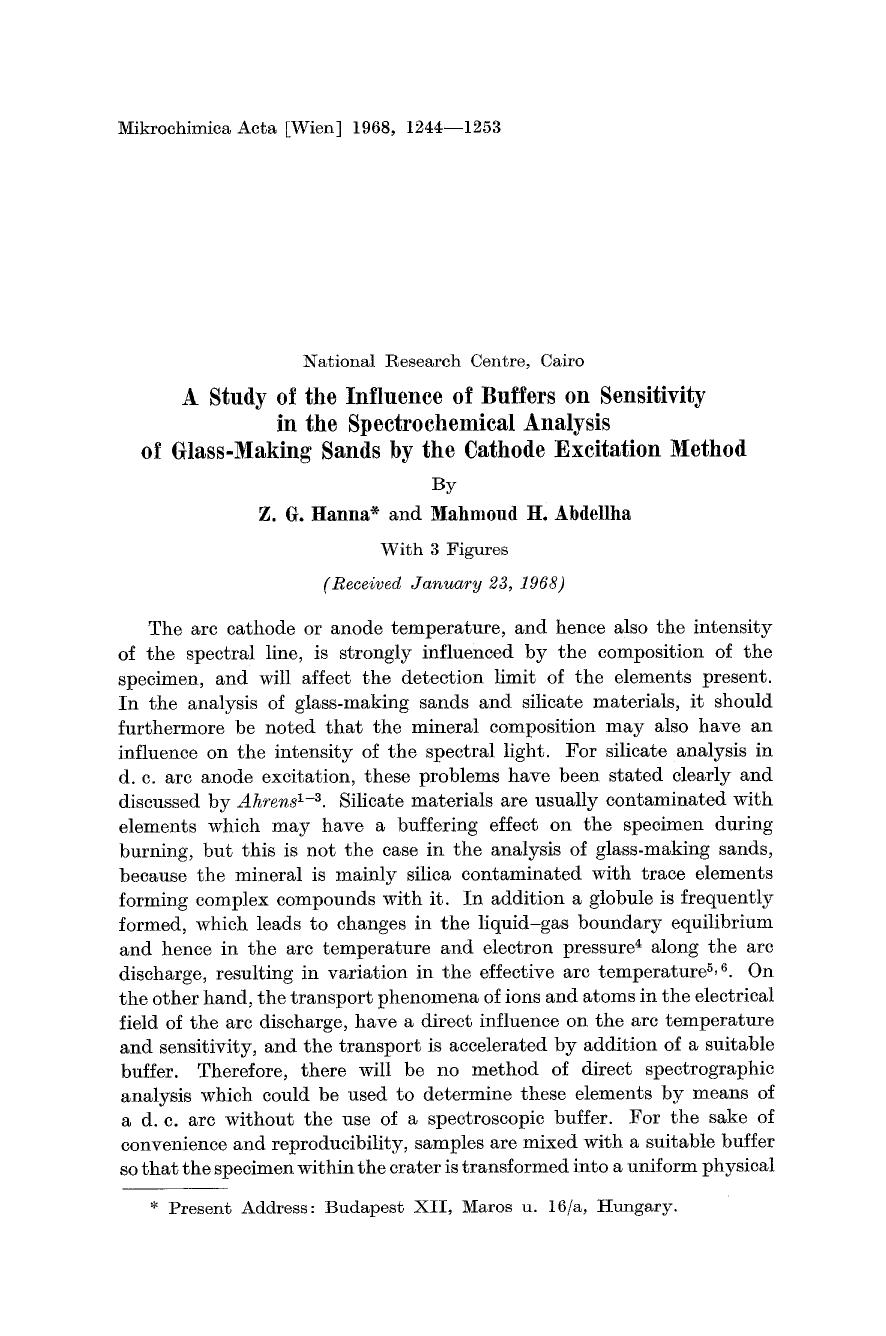 A study of the influence of buffers on sensitivity in the spectrochemical analysis of glass-making sands by the cathode excitation method by Unknown